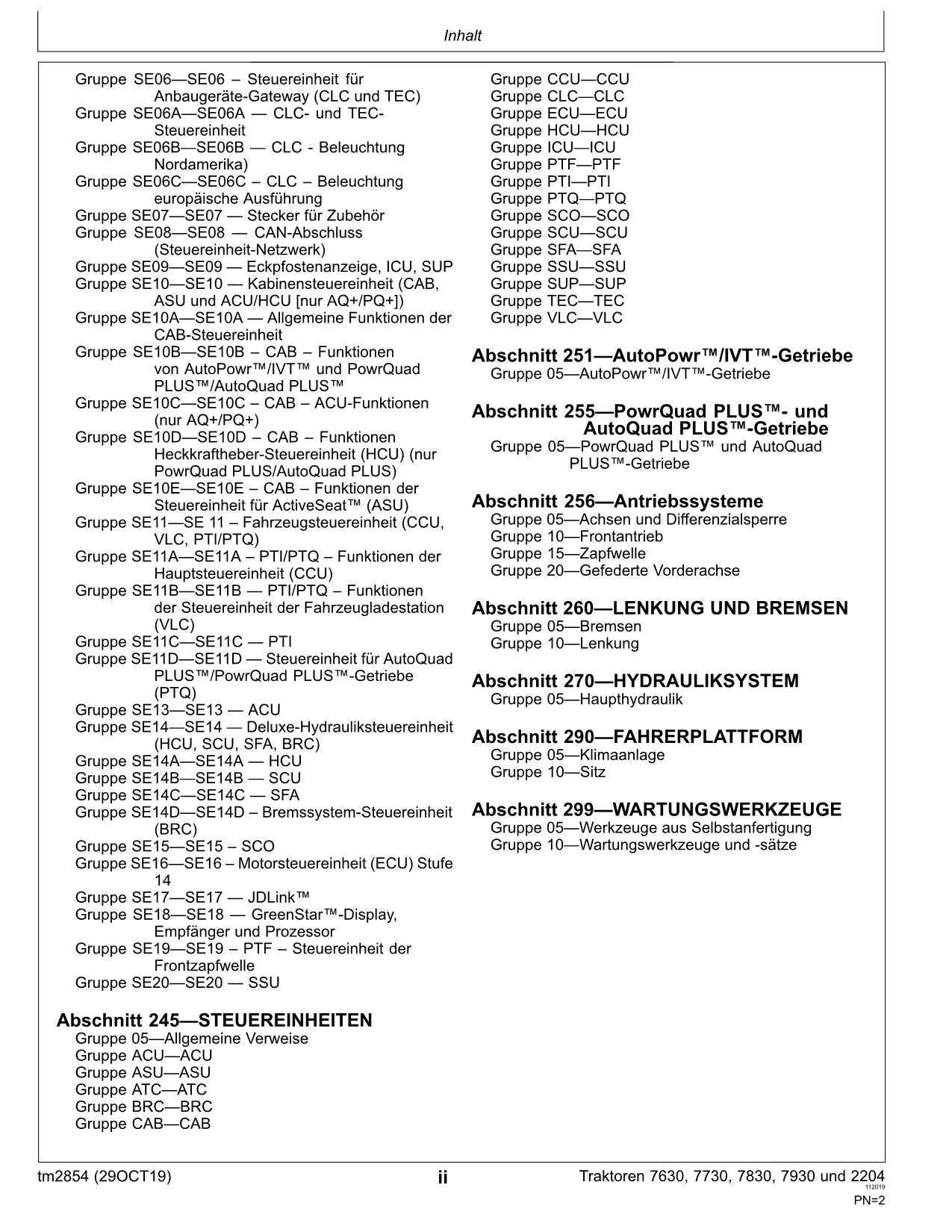 JOHN DEERE 7630 7730 7830 7930 2204 TRAKTOR DIAGNOSE REPARATURHANDBUCH