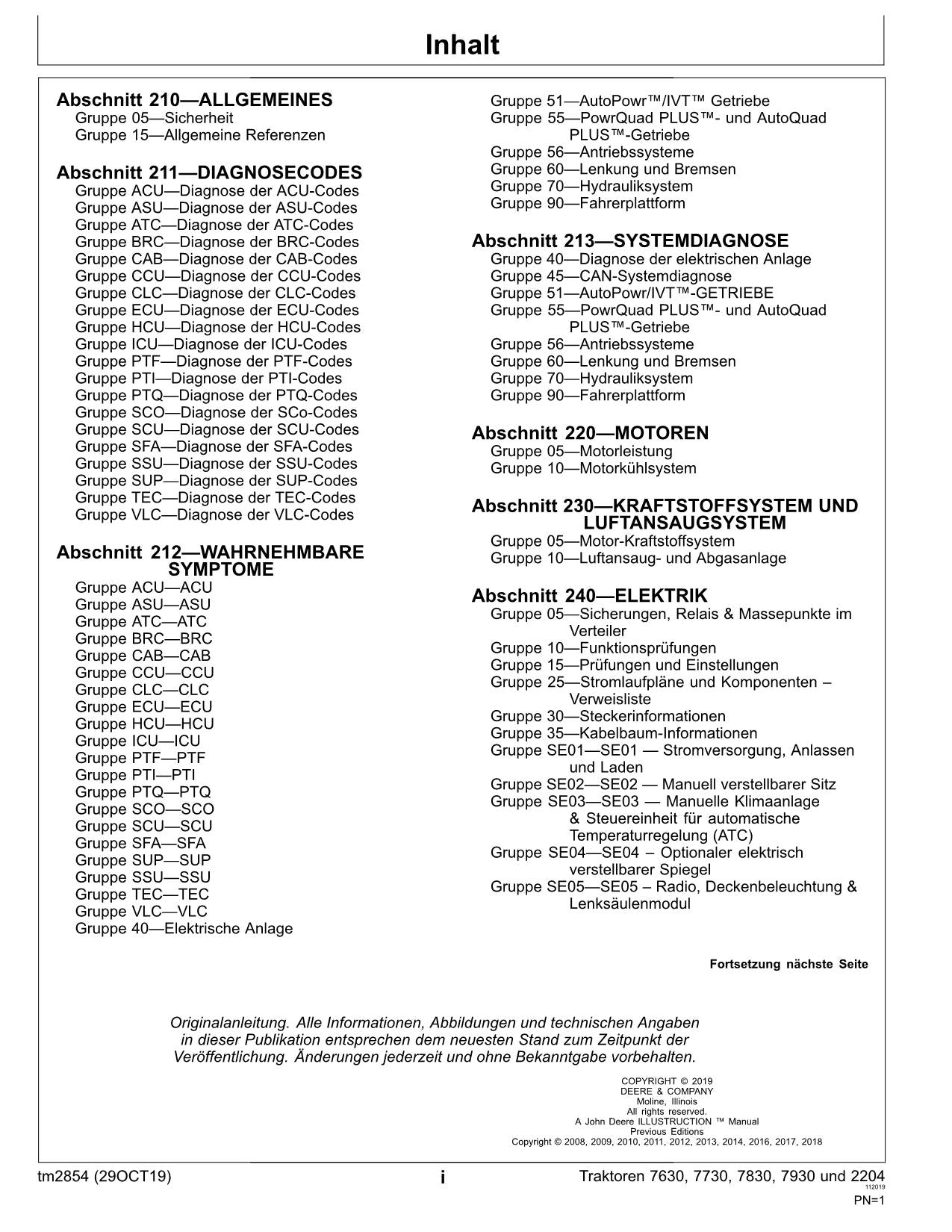 JOHN DEERE 7630 7730 7830 7930 2204 TRAKTOR DIAGNOSE REPARATURHANDBUCH