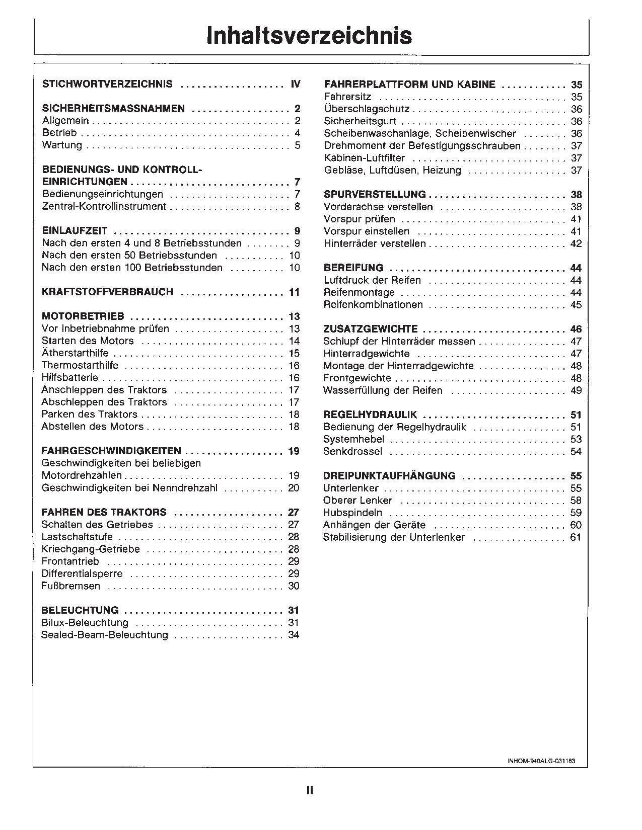 JOHN DEERE 940 1040 1140 TRAKTOR BETRIEBSANLEITUNG