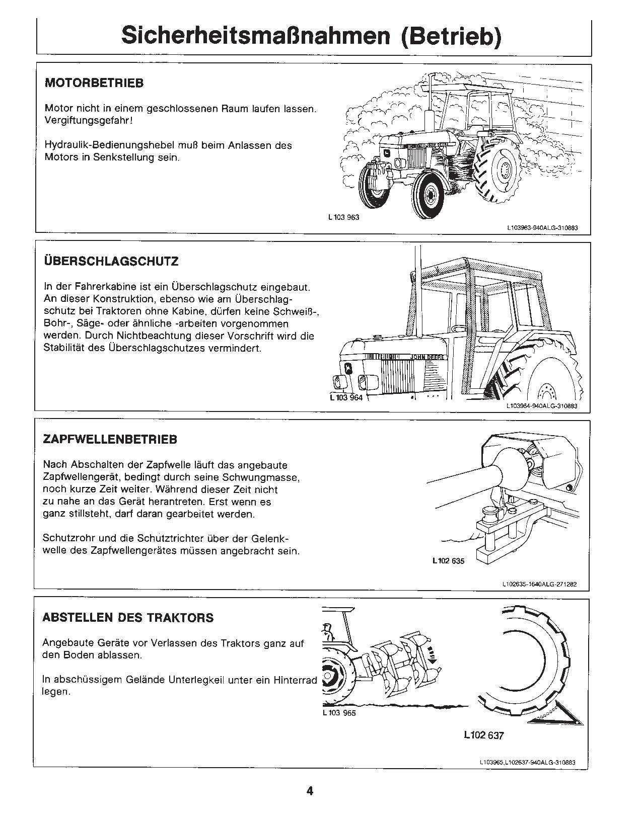 JOHN DEERE 940 1040 1140 TRAKTOR BETRIEBSANLEITUNG