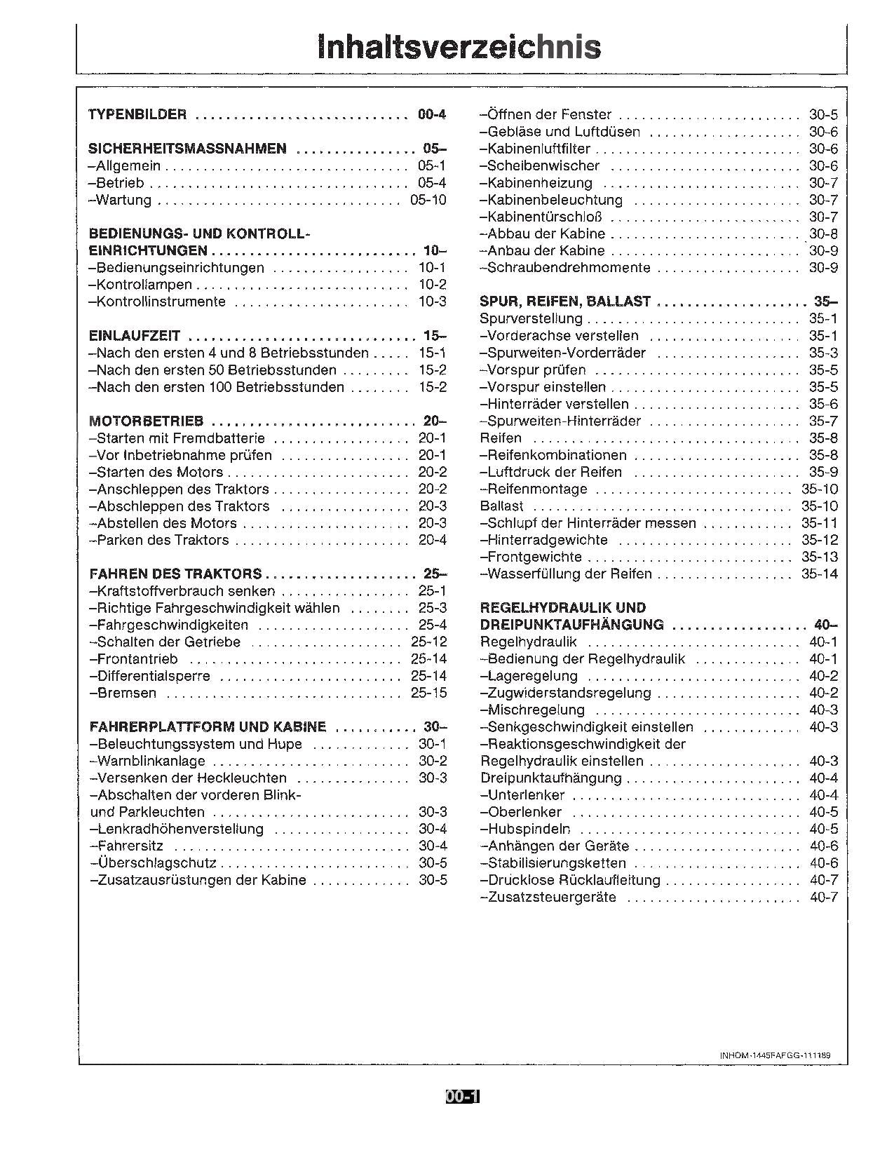 JOHN DEERE 1445F 1745F 1845F  2345F TRAKTOR BETRIEBSANLEITUNG