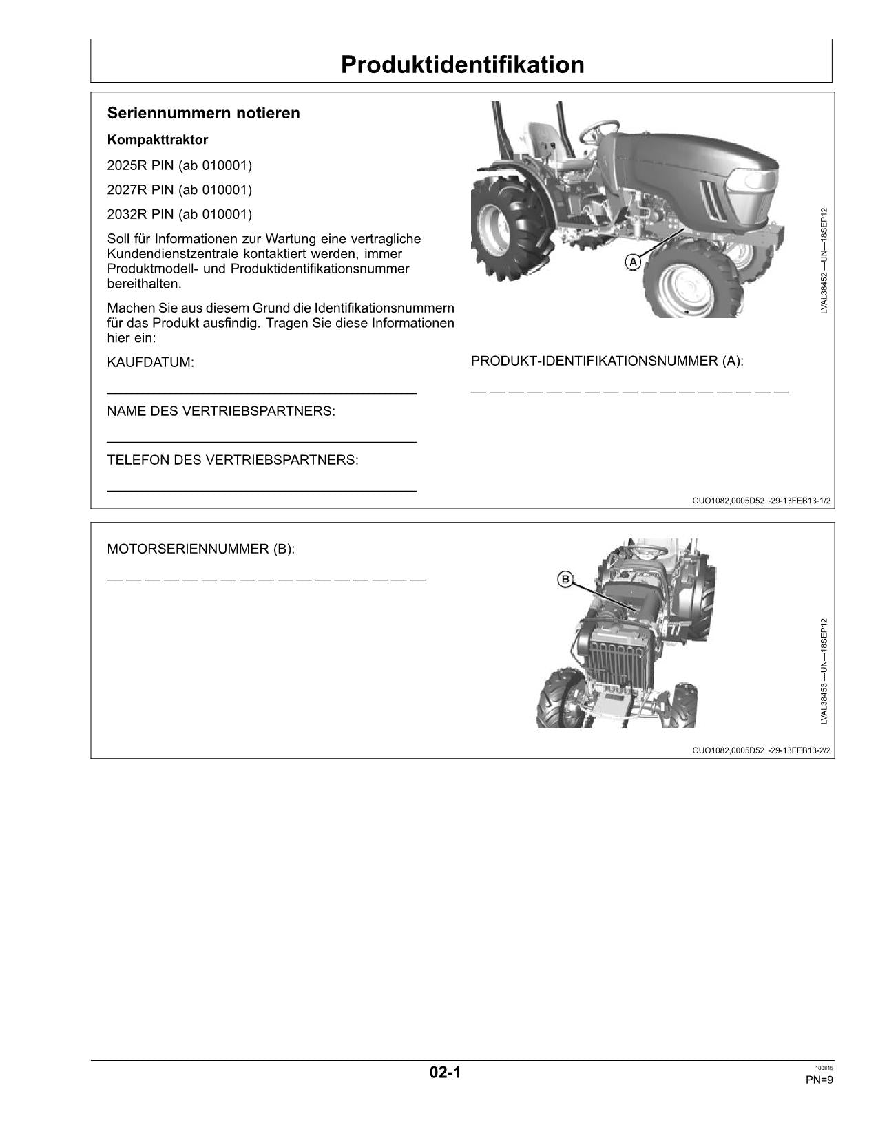 JOHN DEERE 2025R 2027R 2032R TRAKTOR BETRIEBSANLEITUNG