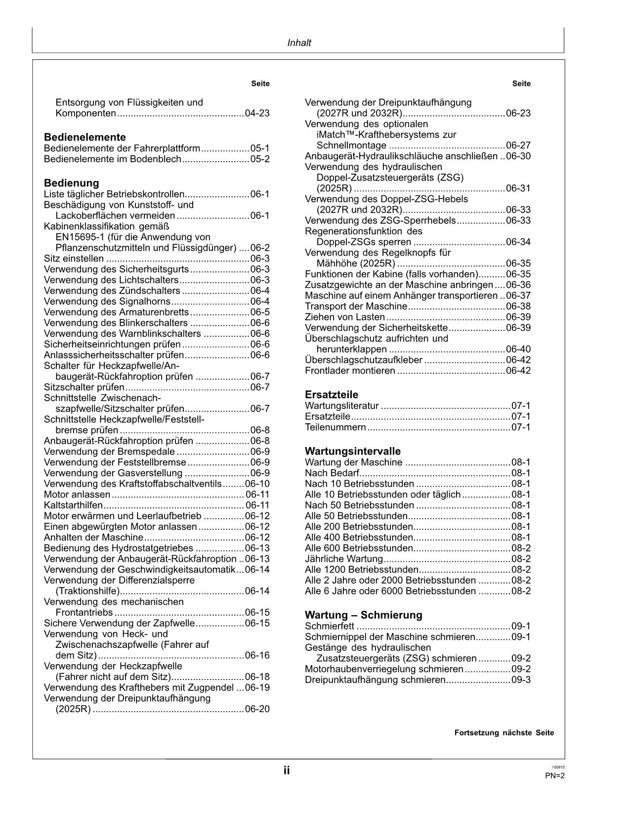 JOHN DEERE 2025R 2027R 2032R  TRAKTOR BETRIEBSANLEITUNG