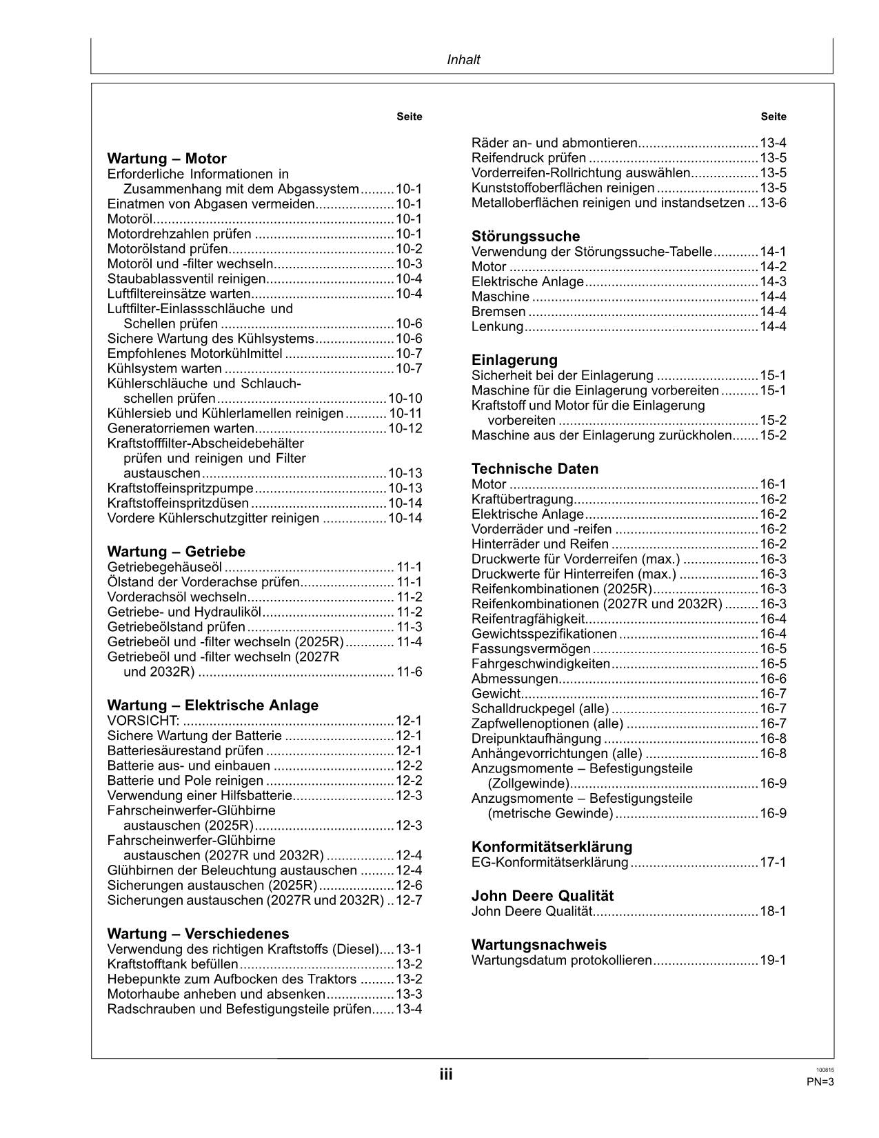 JOHN DEERE 2025R 2027R 2032R  TRAKTOR BETRIEBSANLEITUNG