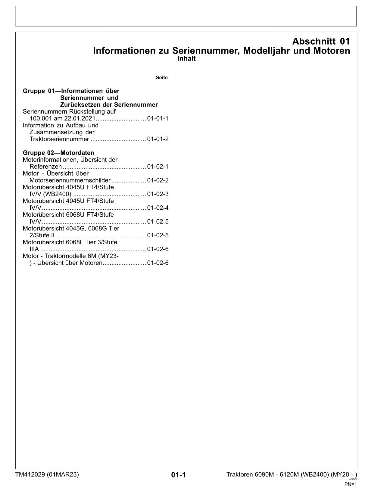 JOHN DEERE 6090M 6120M 6110M 6100M WB2400 TRAKTOR REPARATURHANDBUCH