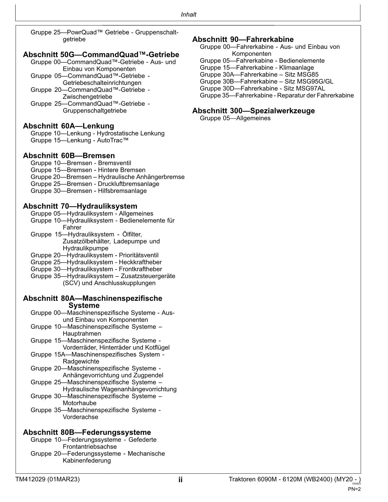 JOHN DEERE 6090M 6120M 6110M 6100M WB2400 TRAKTOR REPARATURHANDBUCH