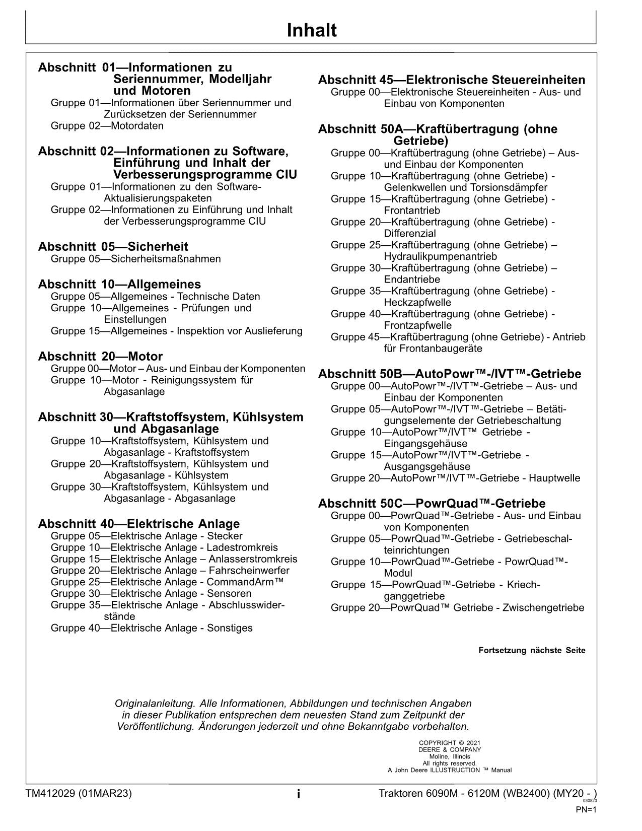 JOHN DEERE 6090M 6120M 6110M 6100M WB2400 TRAKTOR REPARATURHANDBUCH