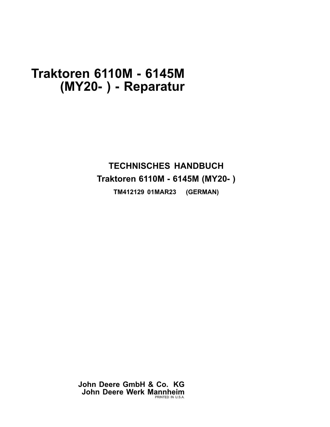 JOHN DEERE 6125M 6145M 6130M 6140M 6110M TRAKTOR REPARATURHANDBUCH