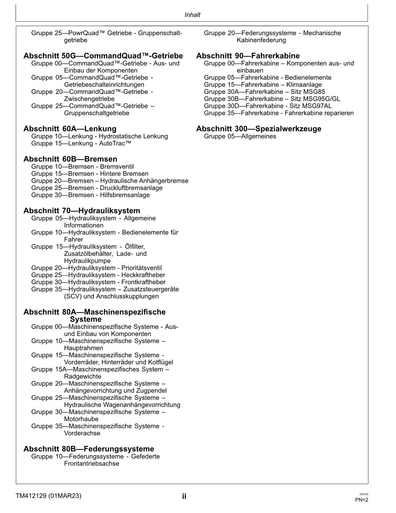 JOHN DEERE 6125M 6145M 6130M 6140M 6110M TRAKTOR REPARATURHANDBUCH