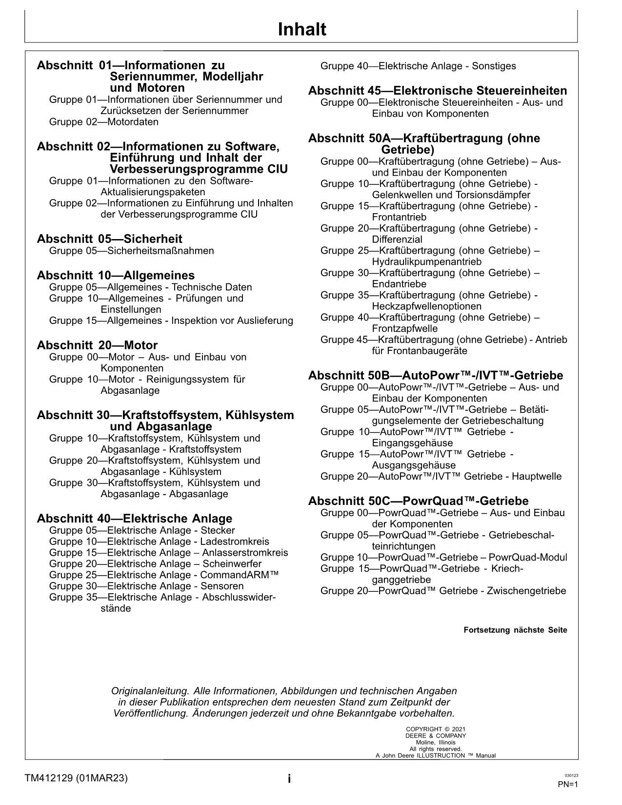 JOHN DEERE 6125M 6145M 6130M 6140M 6110M TRAKTOR REPARATURHANDBUCH