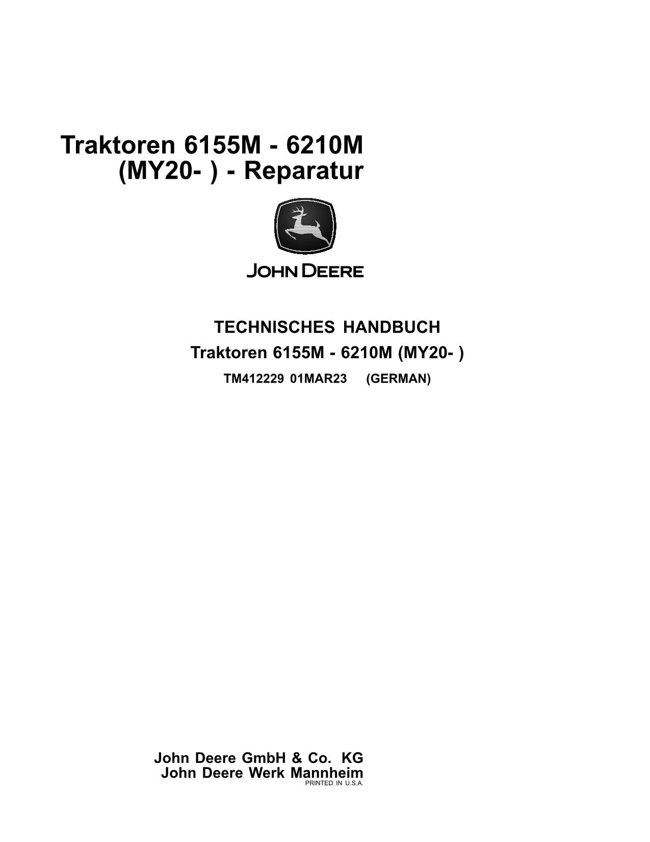 JOHN DEERE 6210M 6155M 6165M 6175M 6185M 6195M 6155MH TRAKTOR REPARATURHANDBUCH