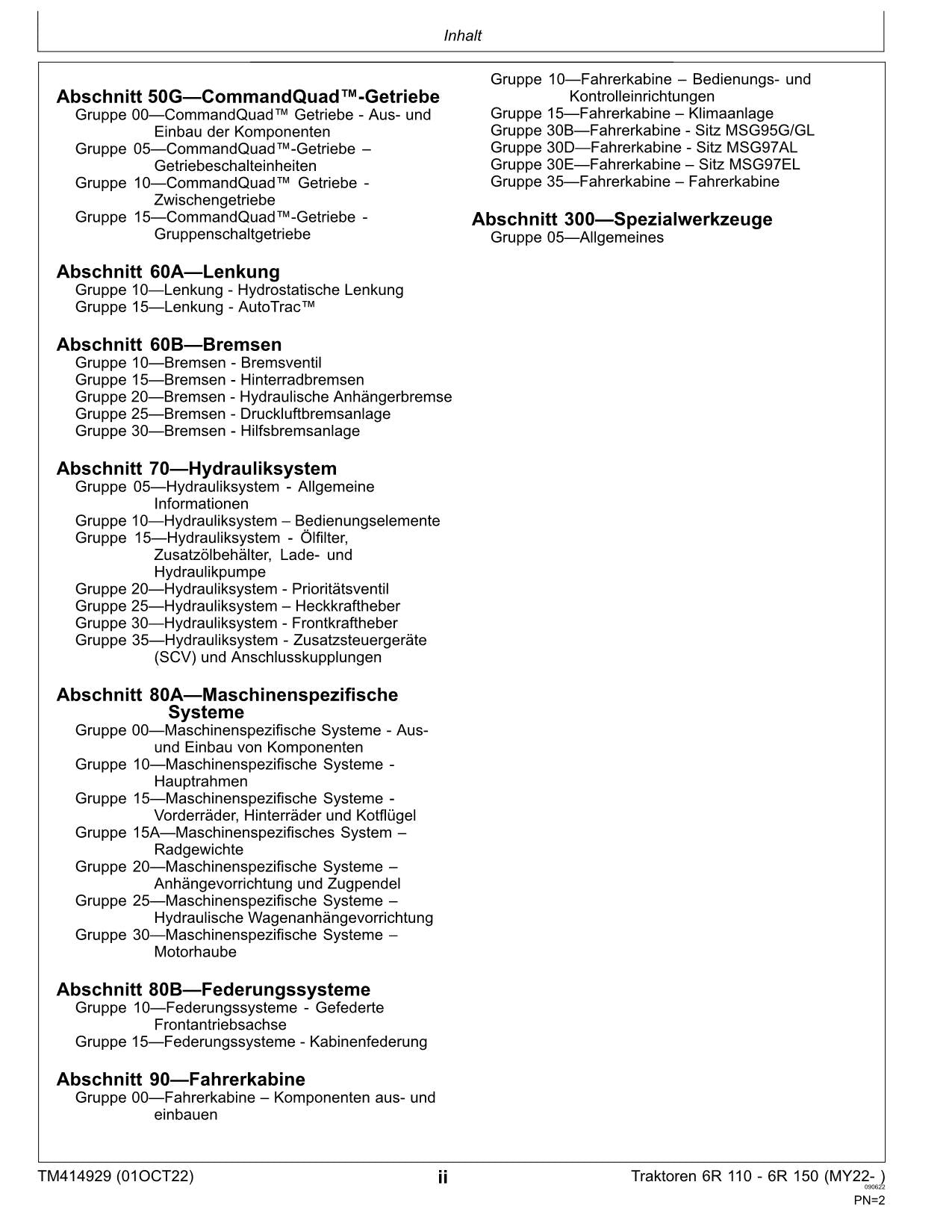 JOHN DEERE 6R 150 6R 140 6R 130 6R 120 6R 110 TRAKTOR REPARATURHANDBUCH