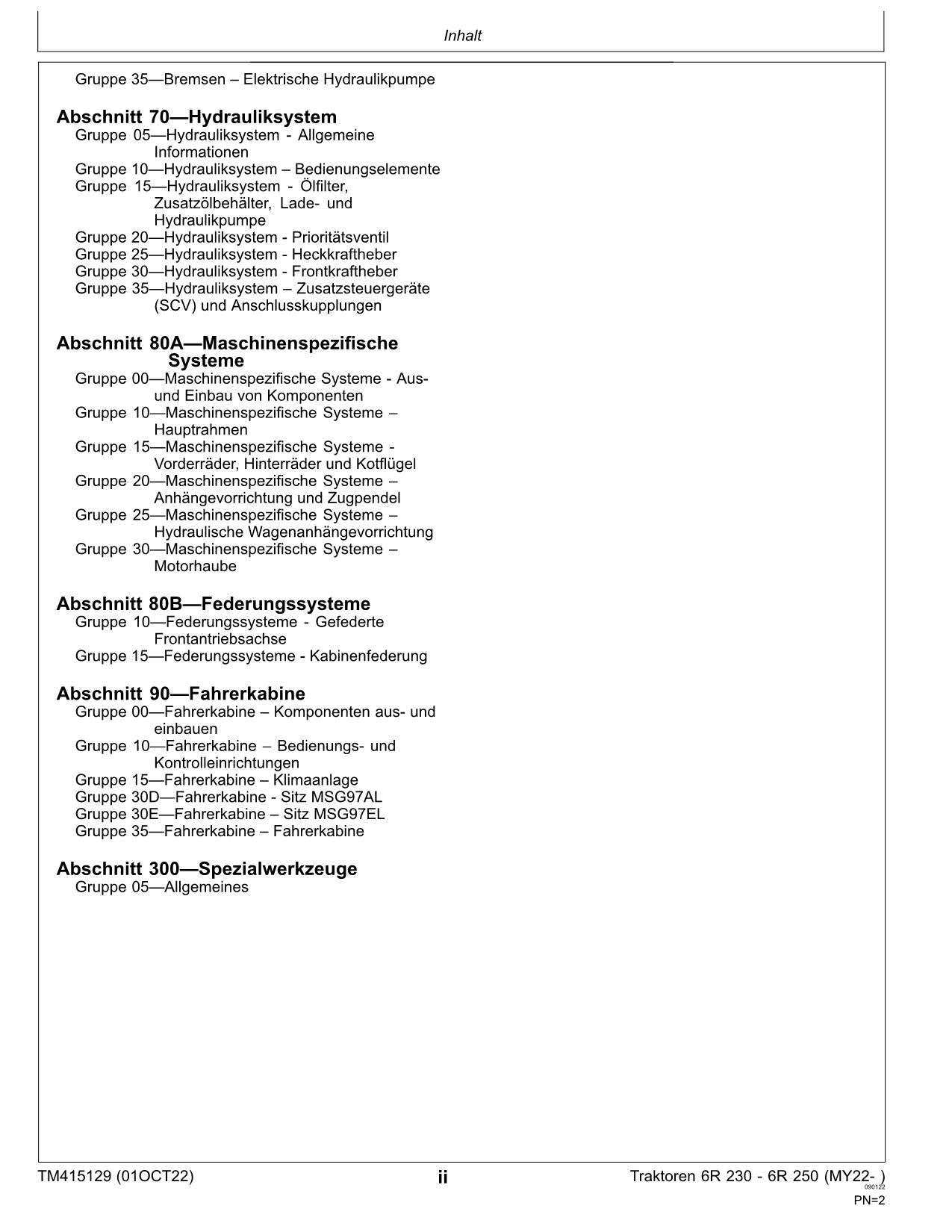 JOHN DEERE 6R 250 6R 2304 6R 230 TRAKTOR REPARATURHANDBUCH WERKSTATTHANDBUCH