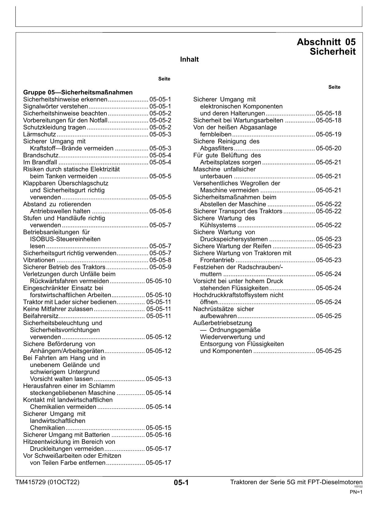 JOHN DEERE 5105GN 5115GF 5115GV 5090GN 5090GL TRAKTOR REPARATURHANDBUCH