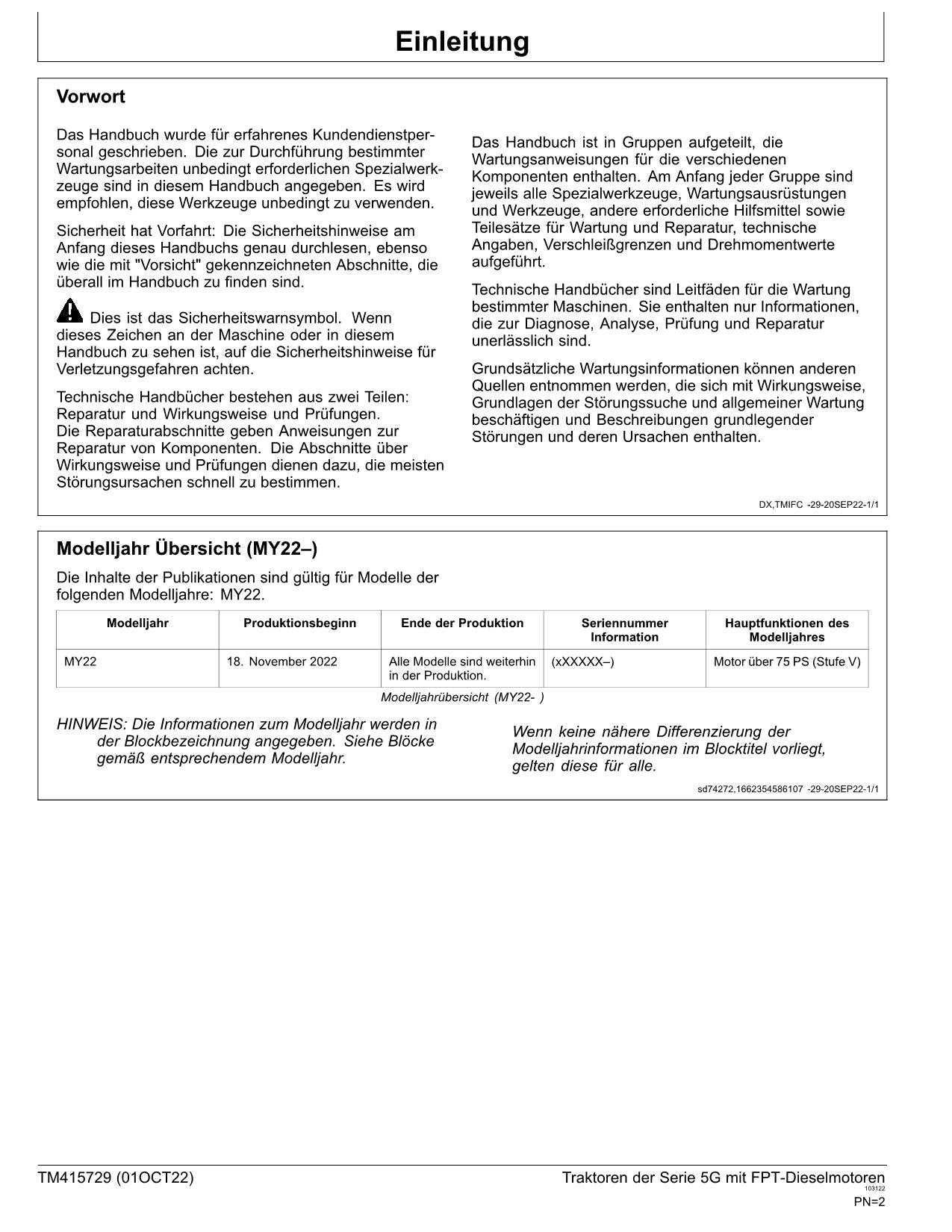 JOHN DEERE 5105GN 5115GF 5115GV 5090GN 5090GL TRAKTOR REPARATURHANDBUCH