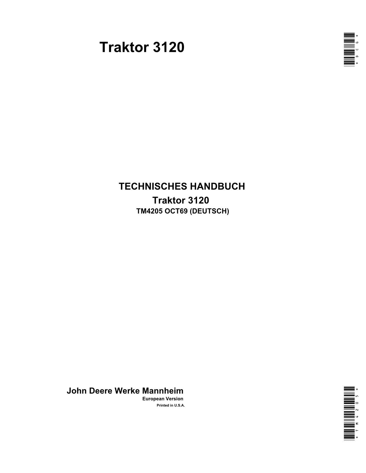 JOHN DEERE 3120 TRAKTOR REPARATURHANDBUCH WERKSTATTHANDBUCH