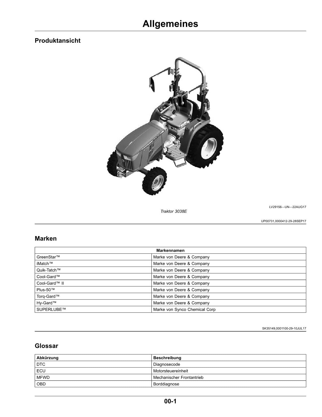 JOHN DEERE 3025E 3038E TRAKTOR BETRIEBSANLEITUNG#1