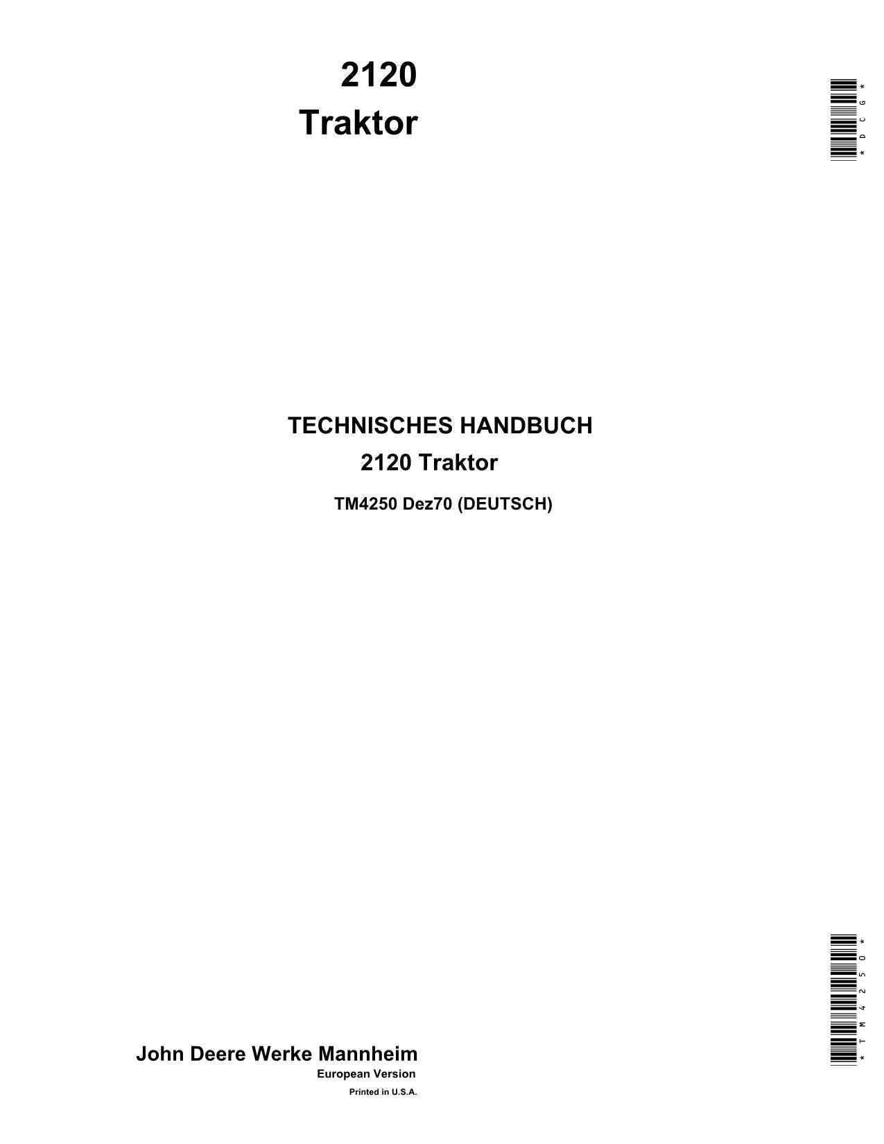 JOHN DEERE 2120 TRAKTOR REPARATURHANDBUCH WERKSTATTHANDBUCH