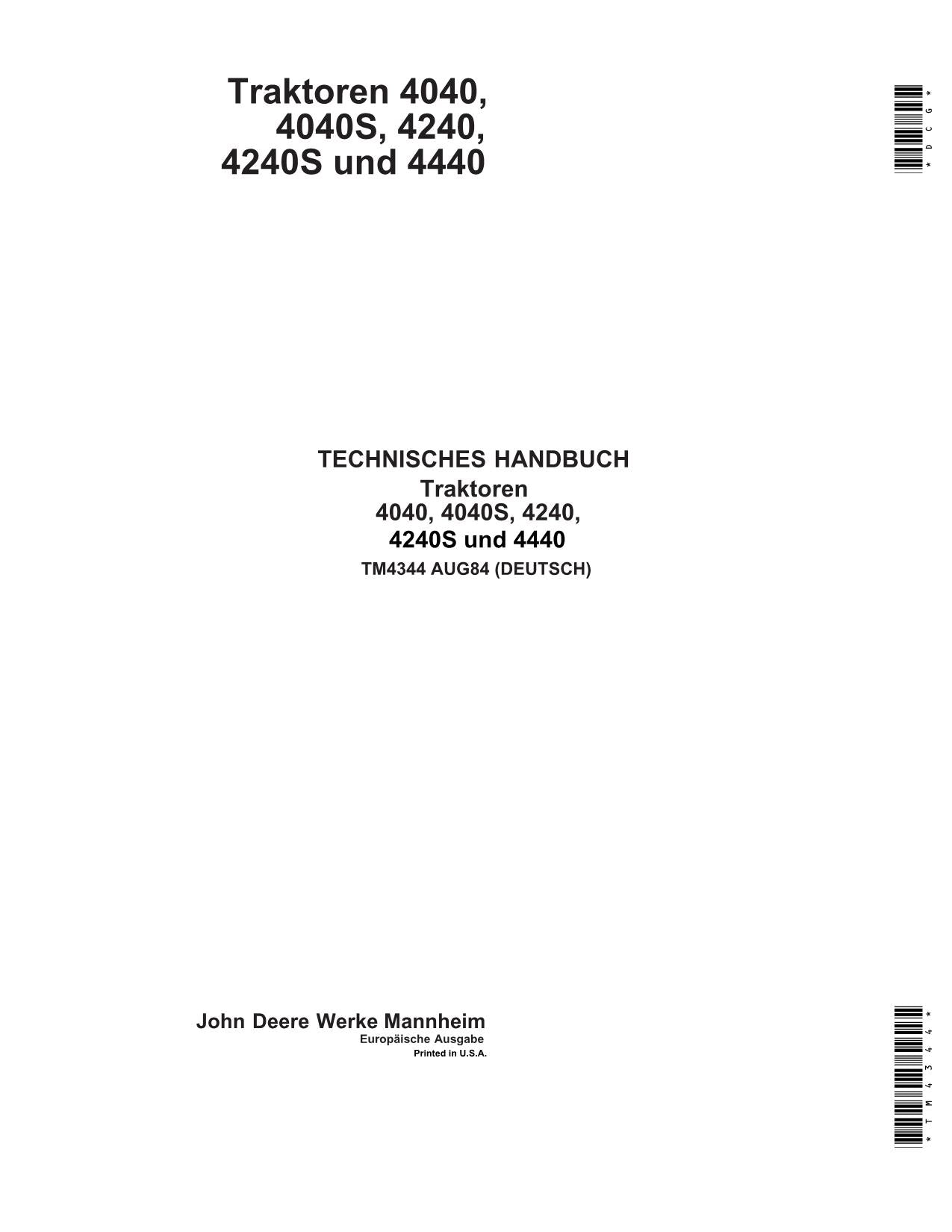 JOHN DEERE 4040 4040S 4240 4240S 4440 TRAKTOR REPARATURHANDBUCH