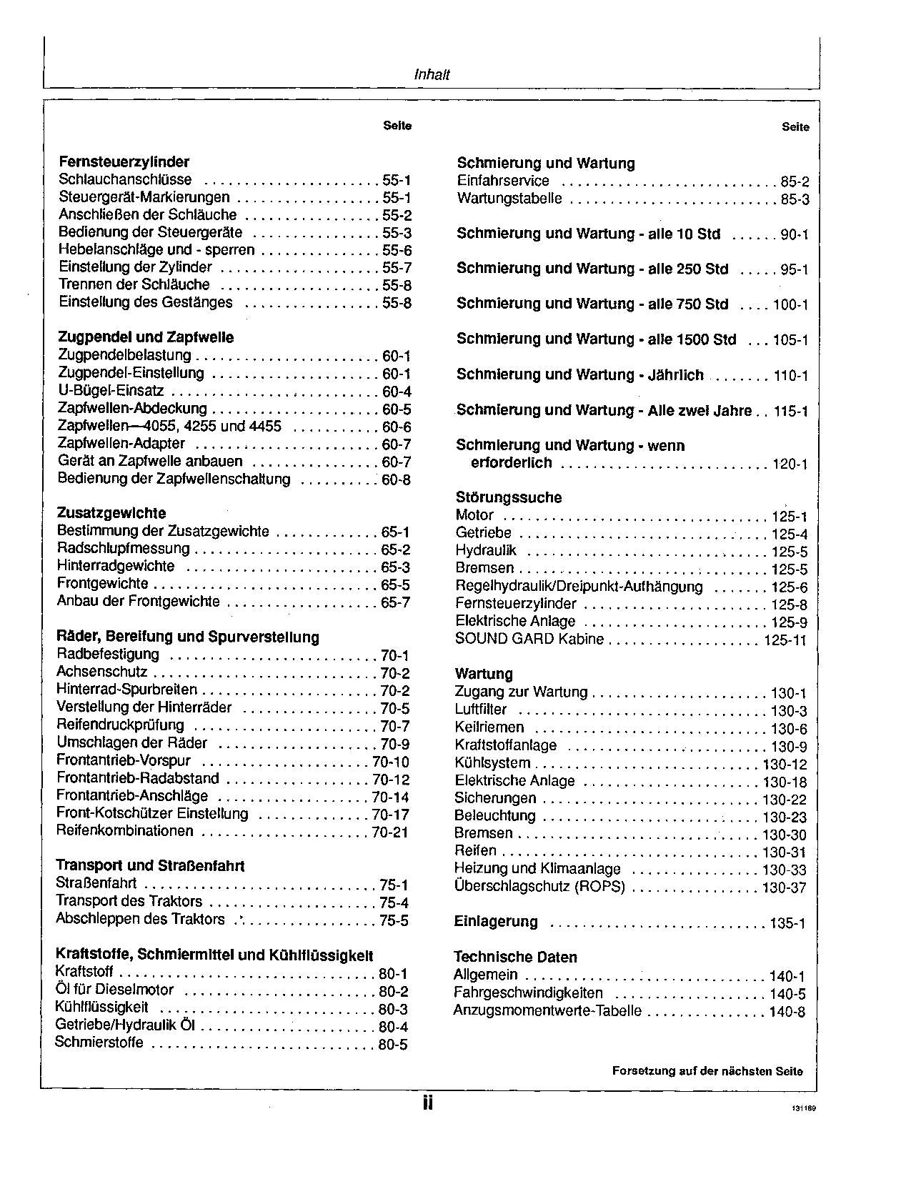 JOHN DEERE 4055 4255 4455 4755 4955 TRAKTOR BETRIEBSANLEITUNG