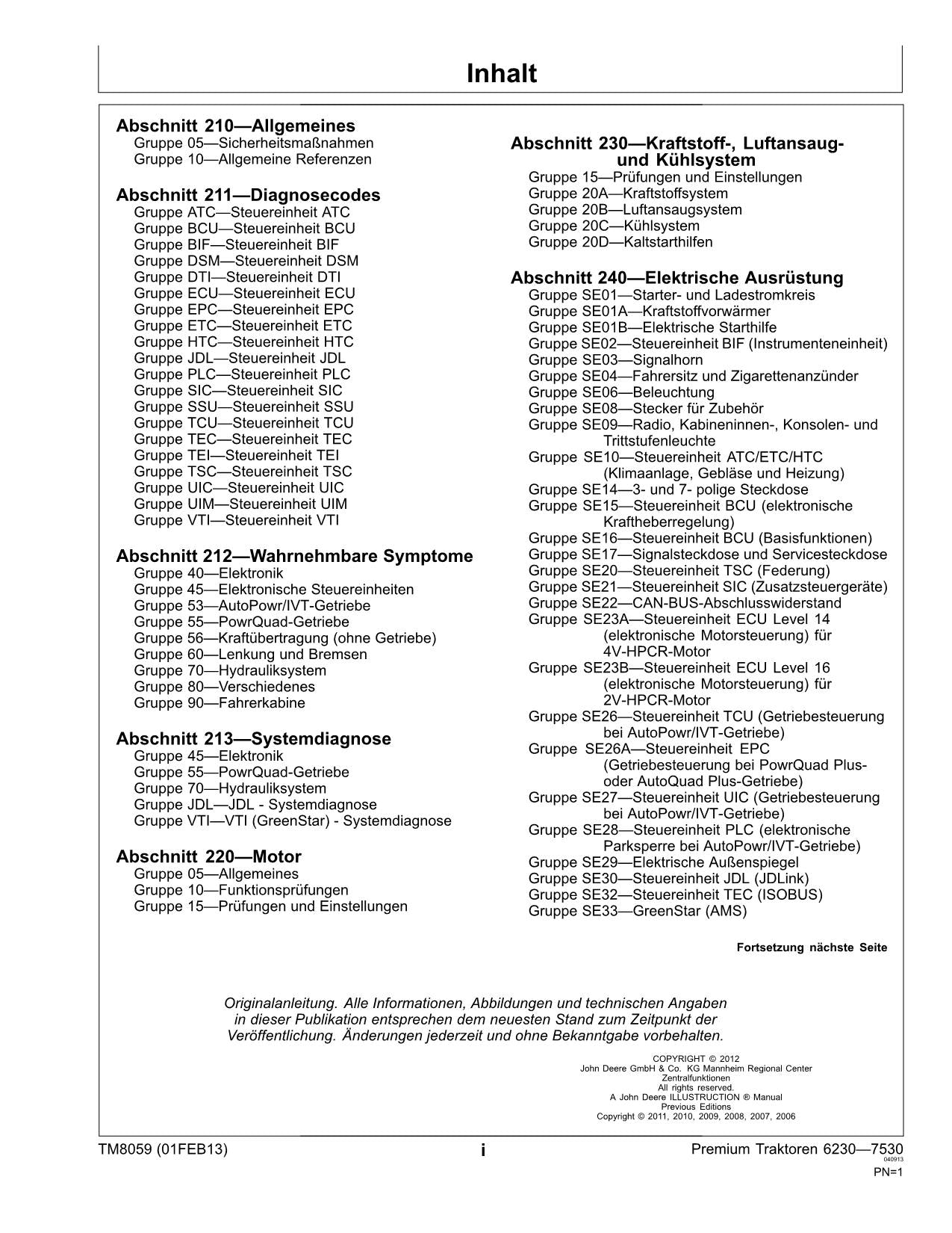 JOHN DEERE 6230 6330 6430 6530 6534 Preiumum TRAKTOR DIAGNOSE REPARATURHANDBUCH