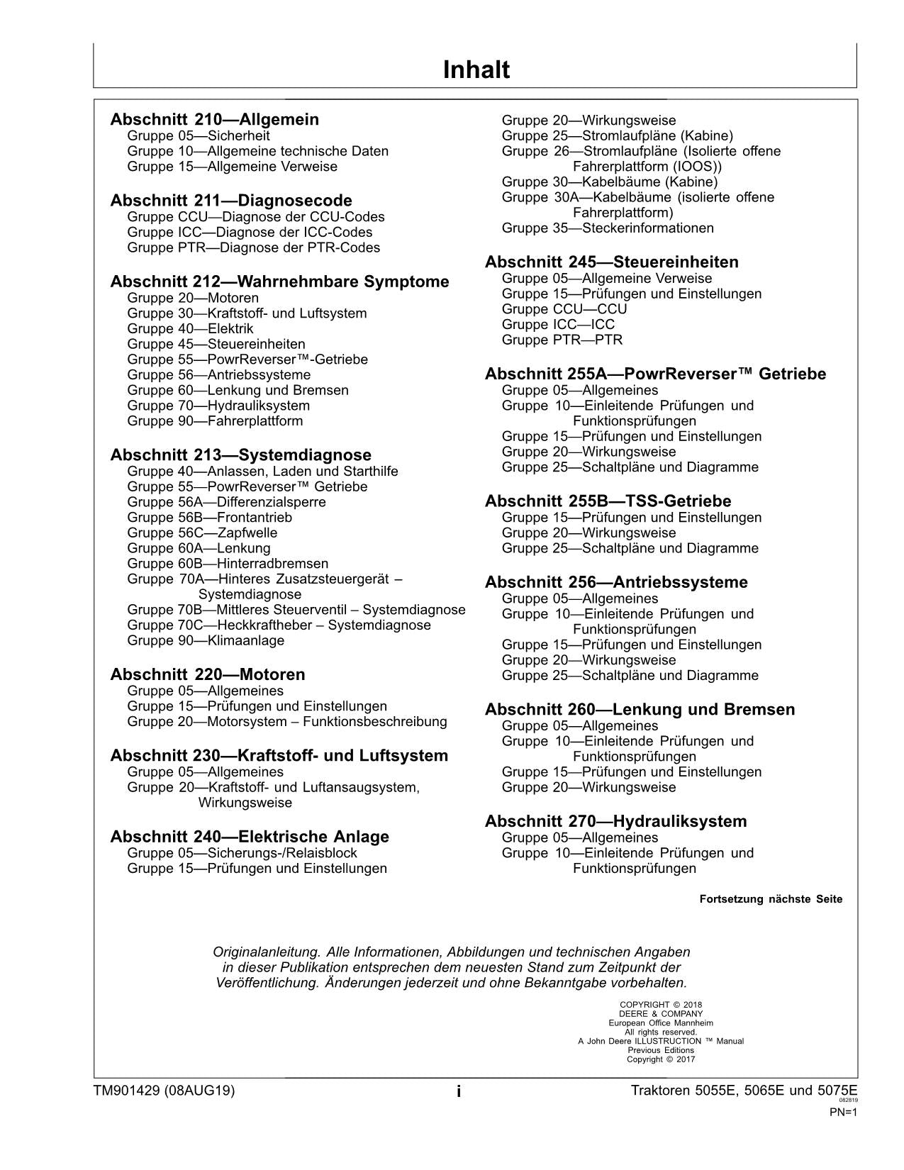 JOHN DEERE 5055E 5065E TRAKTOR DIAGNOSE- WERKSTATTHANDBUCH REPARATURHANDBUCH