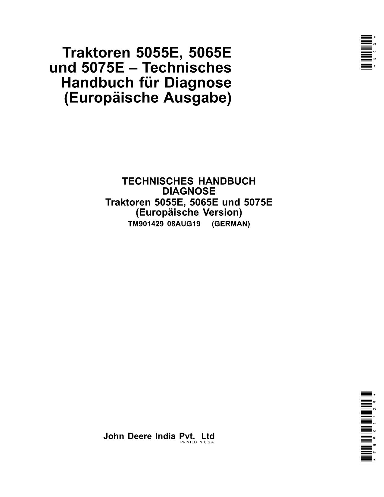 JOHN DEERE 5055E 5065E TRAKTOR DIAGNOSE- WERKSTATTHANDBUCH REPARATURHANDBUCH