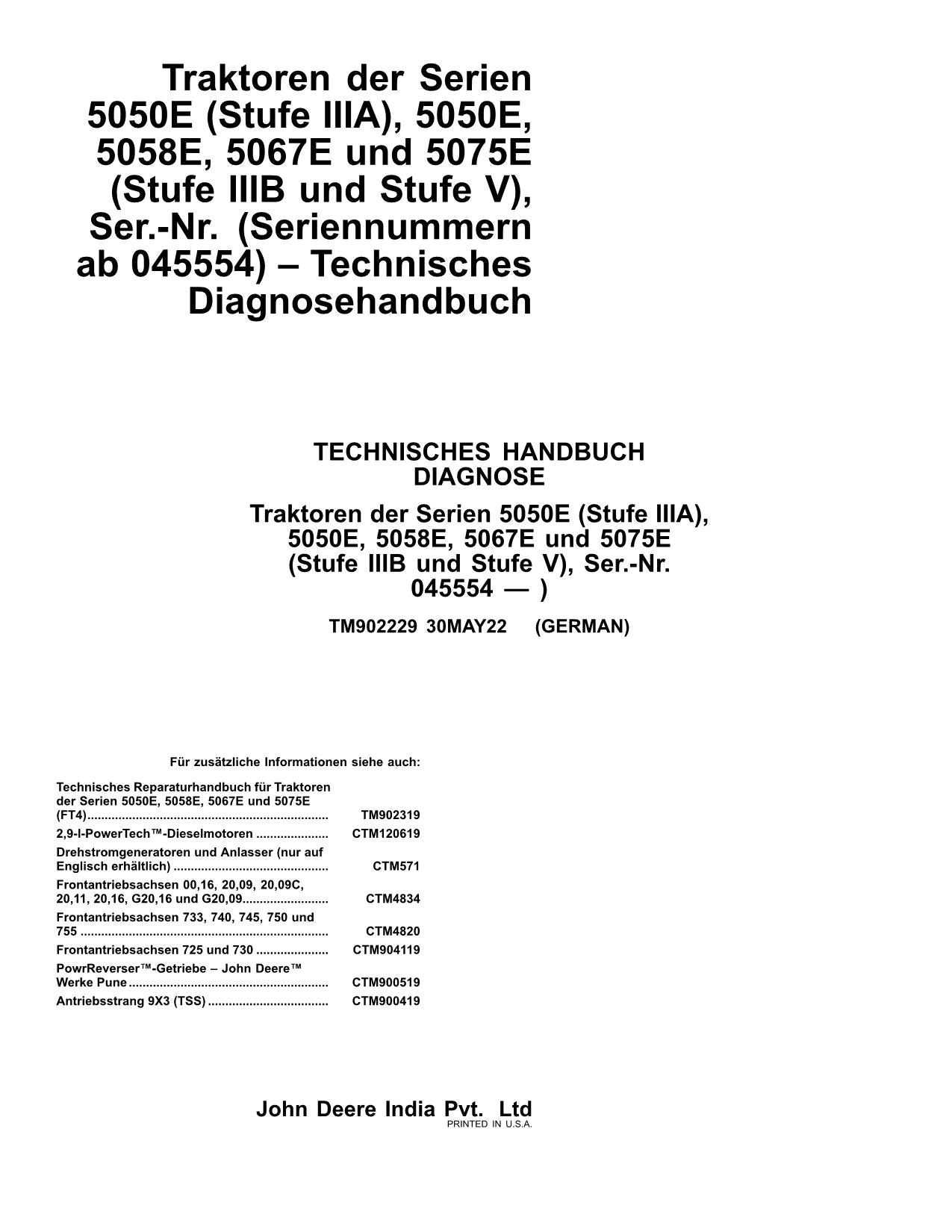 JOHN DEERE 5058E 5067E 5075E 5050E TRAKTOR DIAGNOSE REPARATURHANDBUCH