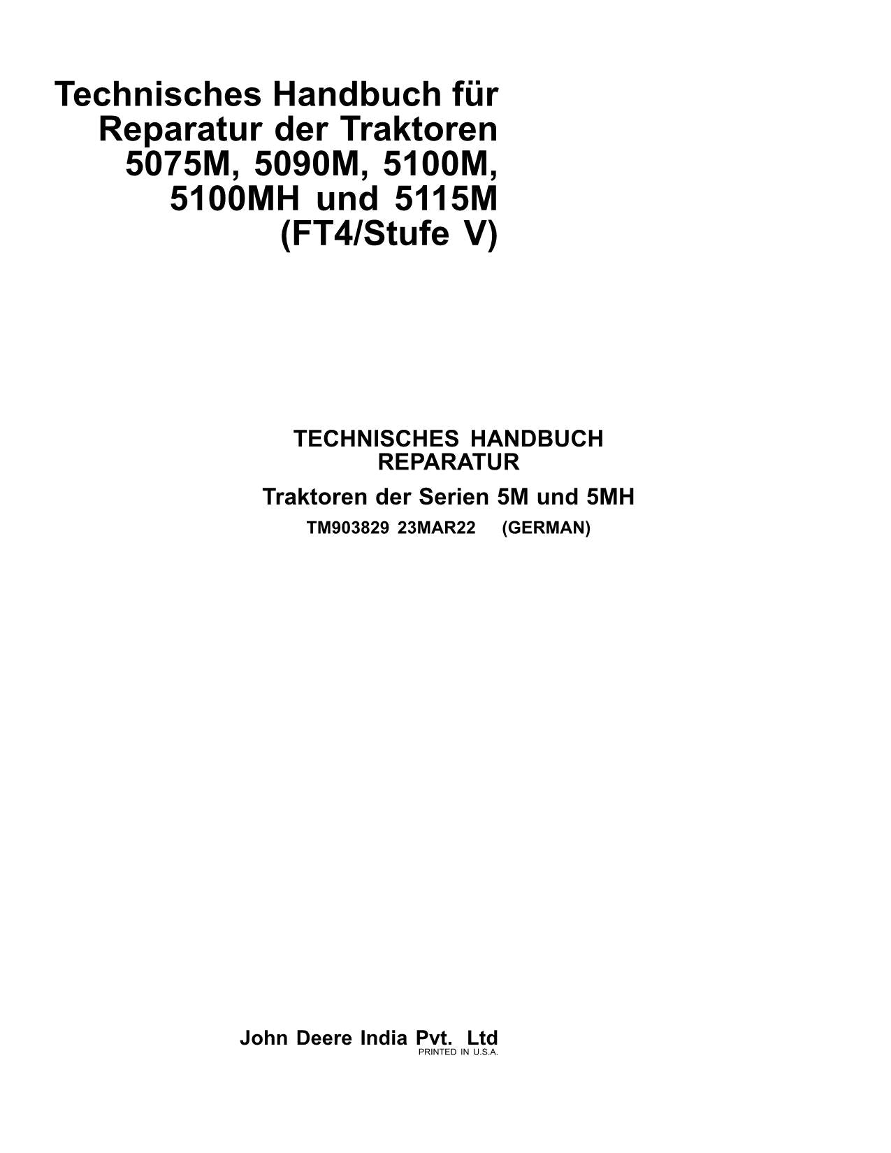 JOHN DEERE 5100M 5075M 5090M 5115M 5100MH FT4 STUFE V TRAKTOR REPARATURHANDBUCH