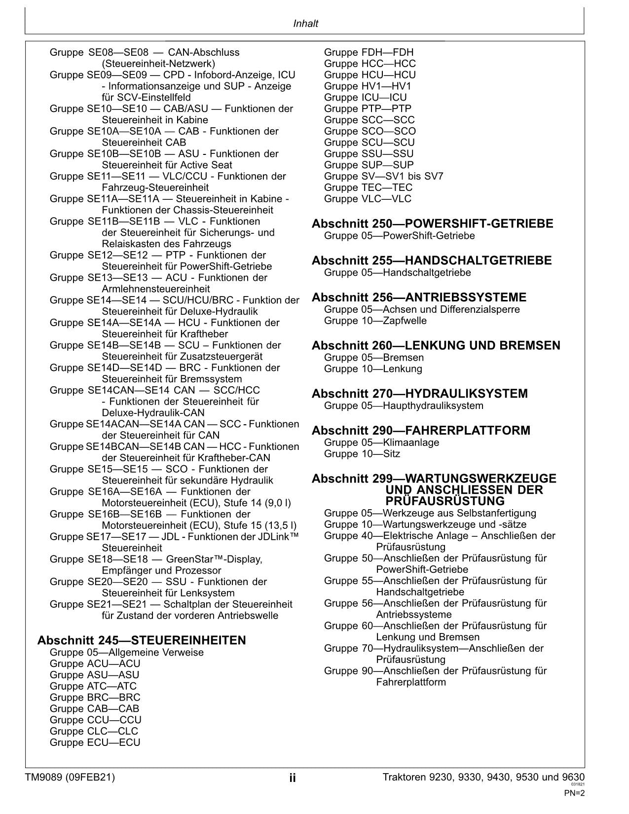 JOHN DEERE 9230 9330 9430 9530 9630 TRAKTOR DIAGNOSE REPARATURHANDBUCH