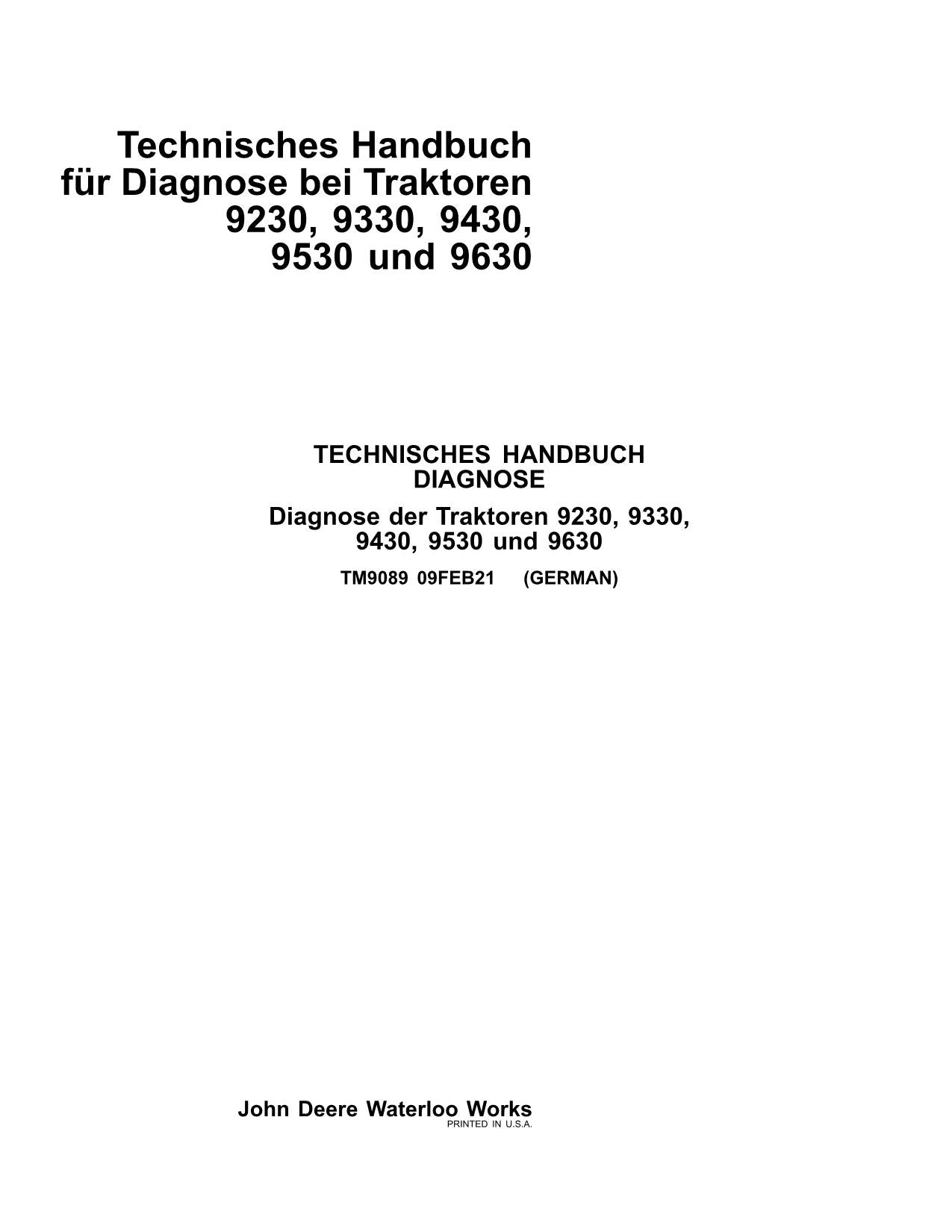 JOHN DEERE 9230 9330 9430 9530 9630 TRAKTOR DIAGNOSE REPARATURHANDBUCH