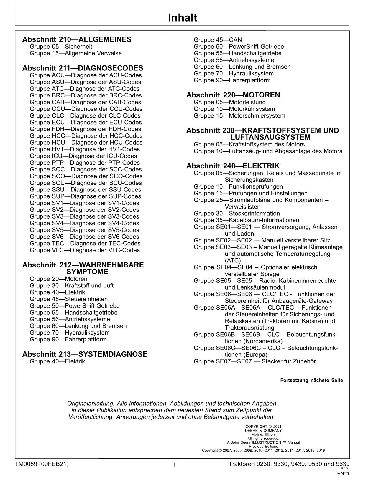 JOHN DEERE 9230 9330 9430 9530 9630 TRAKTOR DIAGNOSE REPARATURHANDBUCH