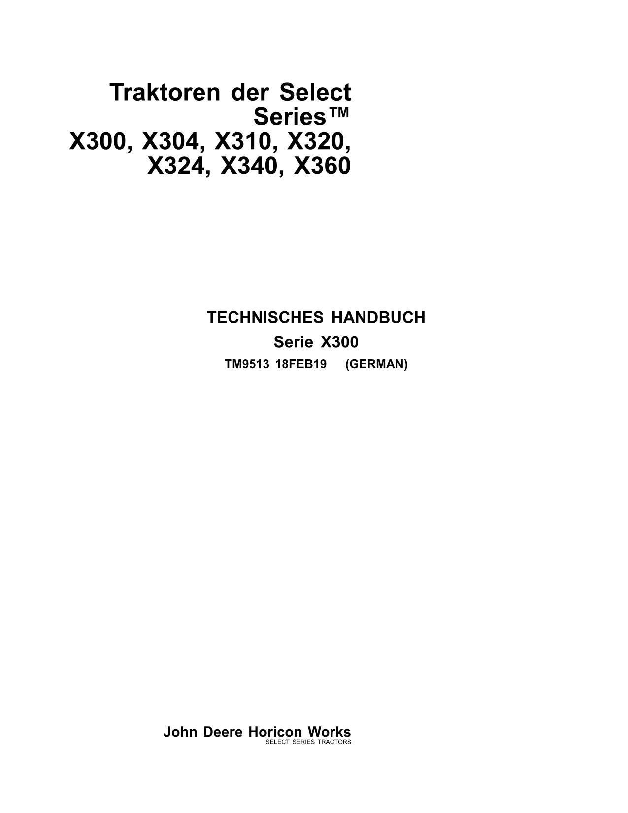 JOHN DEERE X300 X304 X310 X320 X324 X340 X360 TRAKTOR REPARATURHANDBUCH