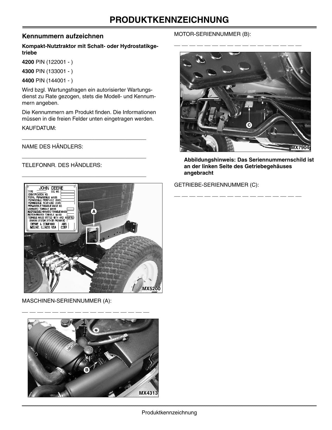 JOHN DEERE 4200 4300 4400 TRAKTOR  BETRIEBSANLEITUNG