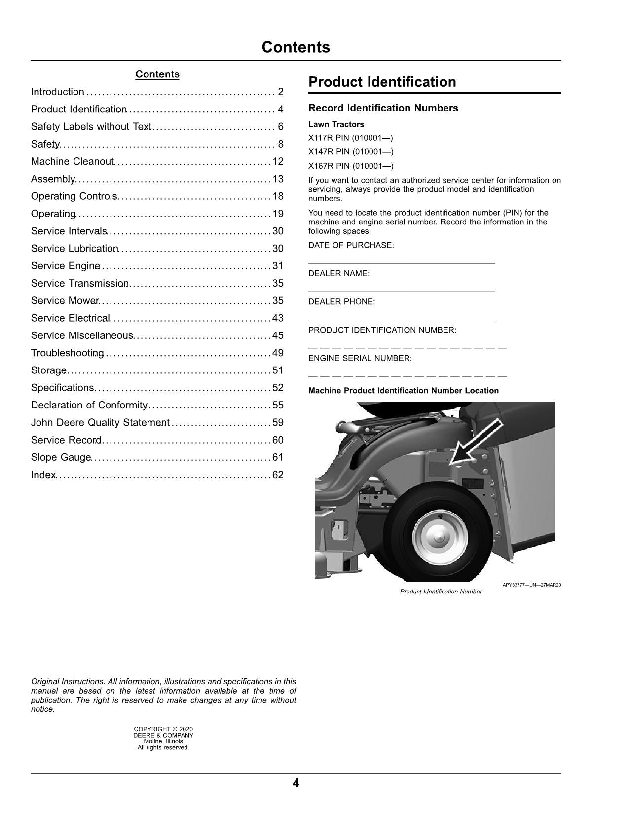 JOHN DEERE X117R X147R X167R TRAKTOR BETRIEBSANLEITUNG