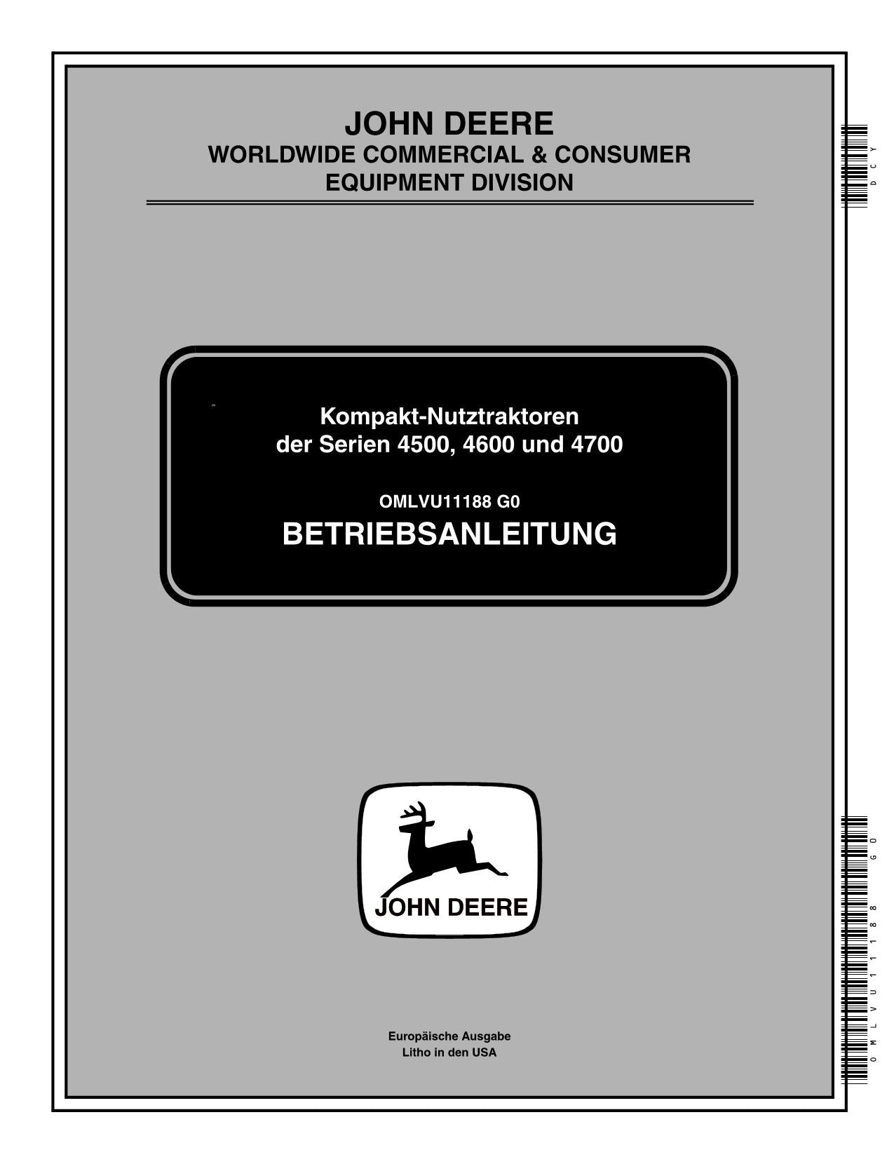 JOHN DEERE 4500 4600 4700 KOMPAKT TRAKTOREN BETRIEBSANLEITUNG