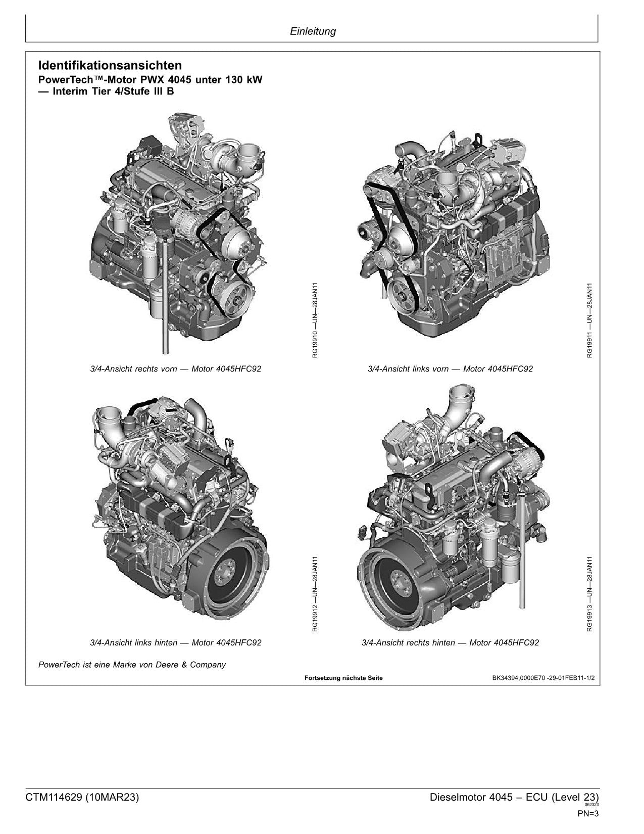 JOHN DEERE 4.5L 4045 4045 -ECU MOTEUR REPARATURHANDBUCH WERKSTATTHANDBUCH