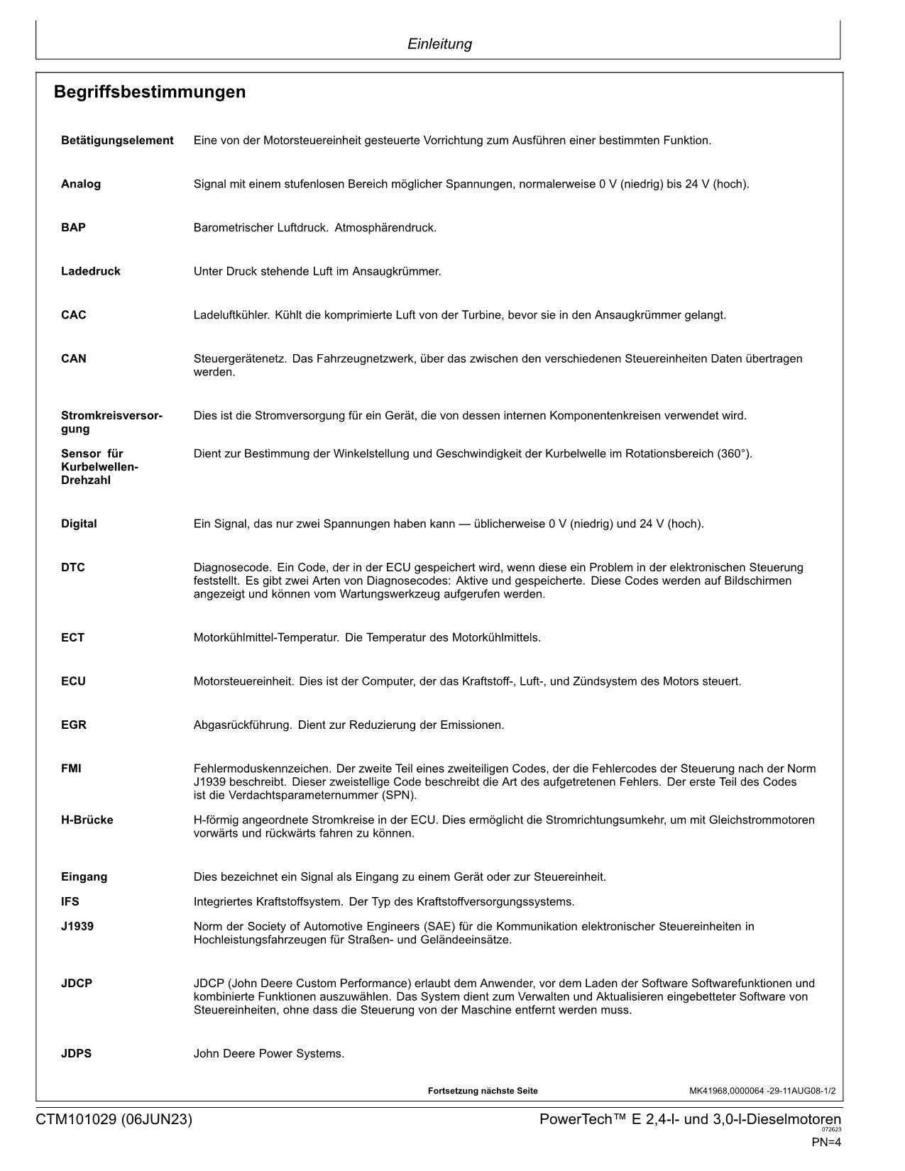 JOHN DEERE 2.4 L 3.0 L MOTOR REPARATURHANDBUCH WERKSTATTHANDBUCH