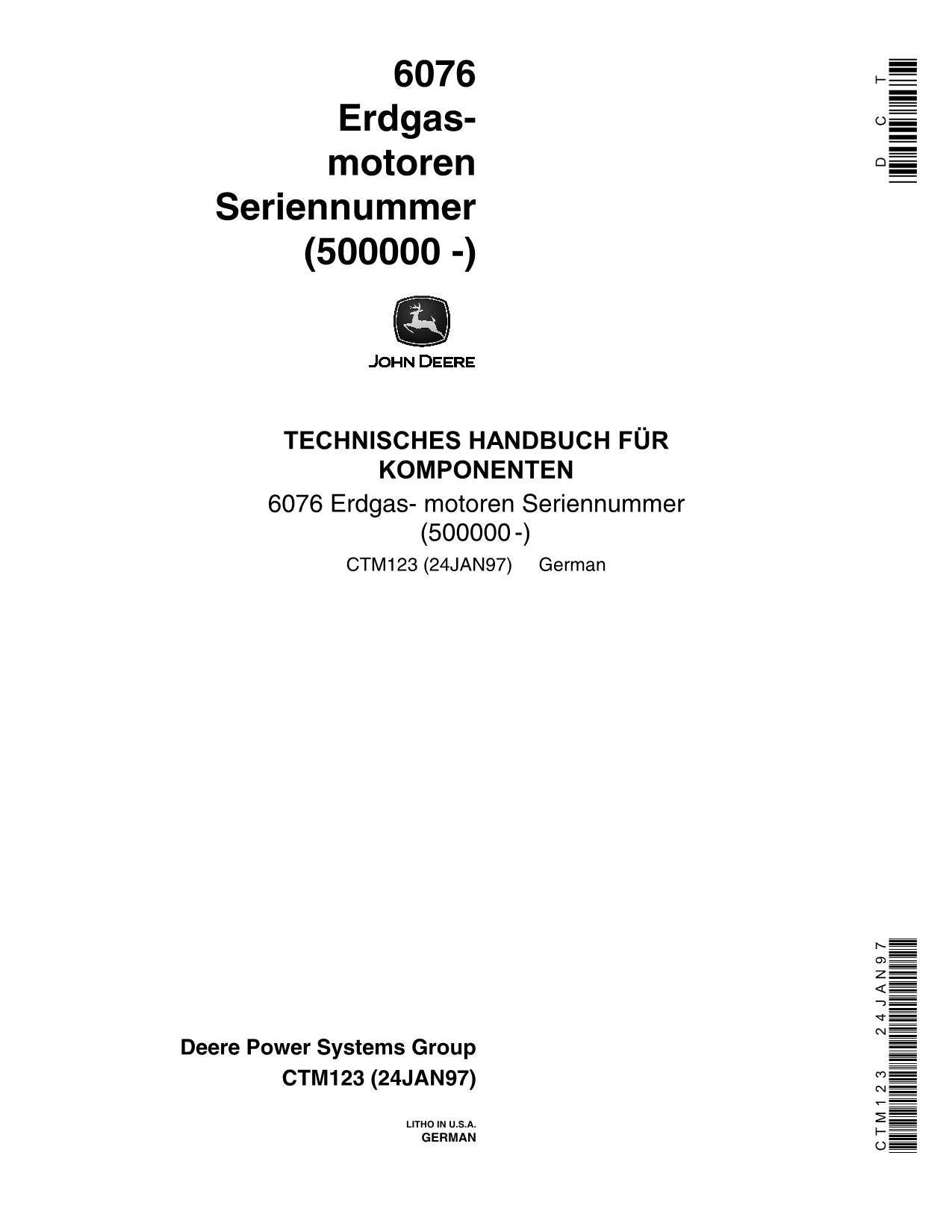 JOHN DEERE 6076 MOTEUR REPARATURHANDBUCH WERKSTATTHANDBUCH