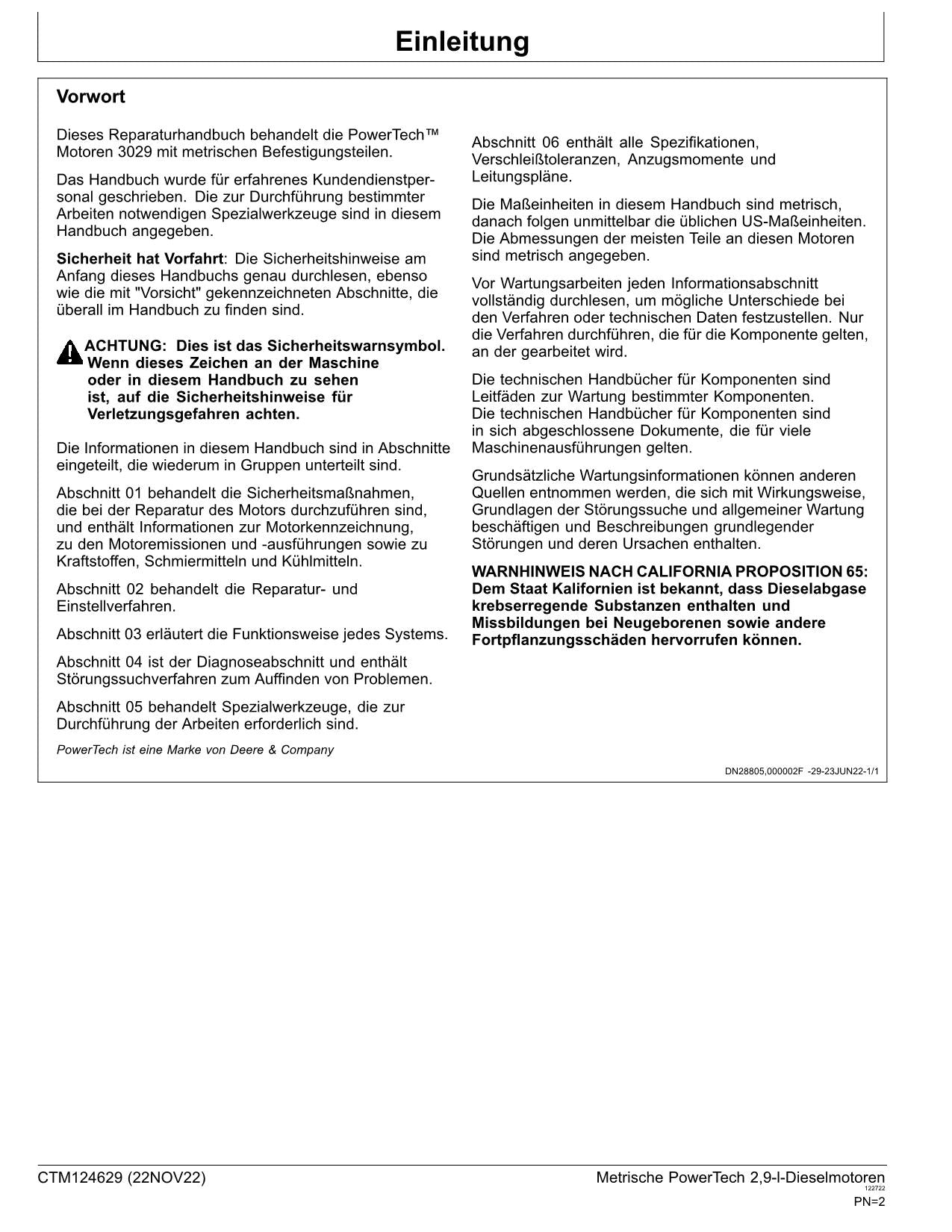 JOHN DEERE 2.9L MOTOR REPARATURHANDBUCH WERKSTATTHANDBUCH