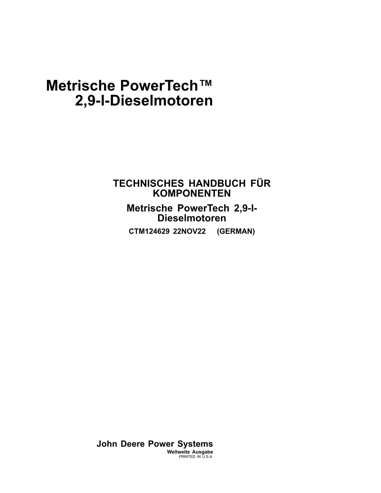 JOHN DEERE 2.9L MOTOR REPARATURHANDBUCH WERKSTATTHANDBUCH