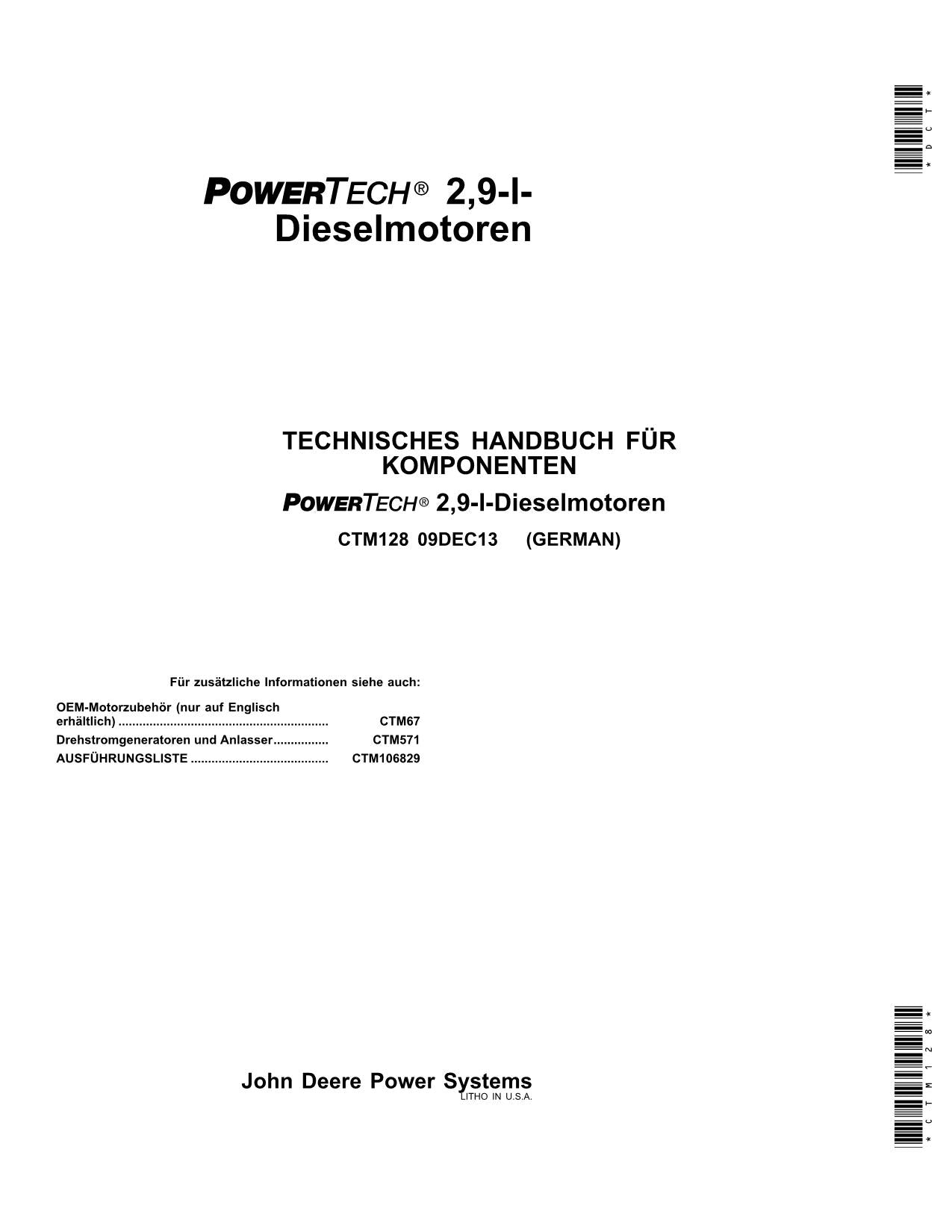 JOHN DEERE 2.9L 3029 POWER TECH TM MOTOR REPARATURHANDBUCH WERKSTATTHANDBUCH