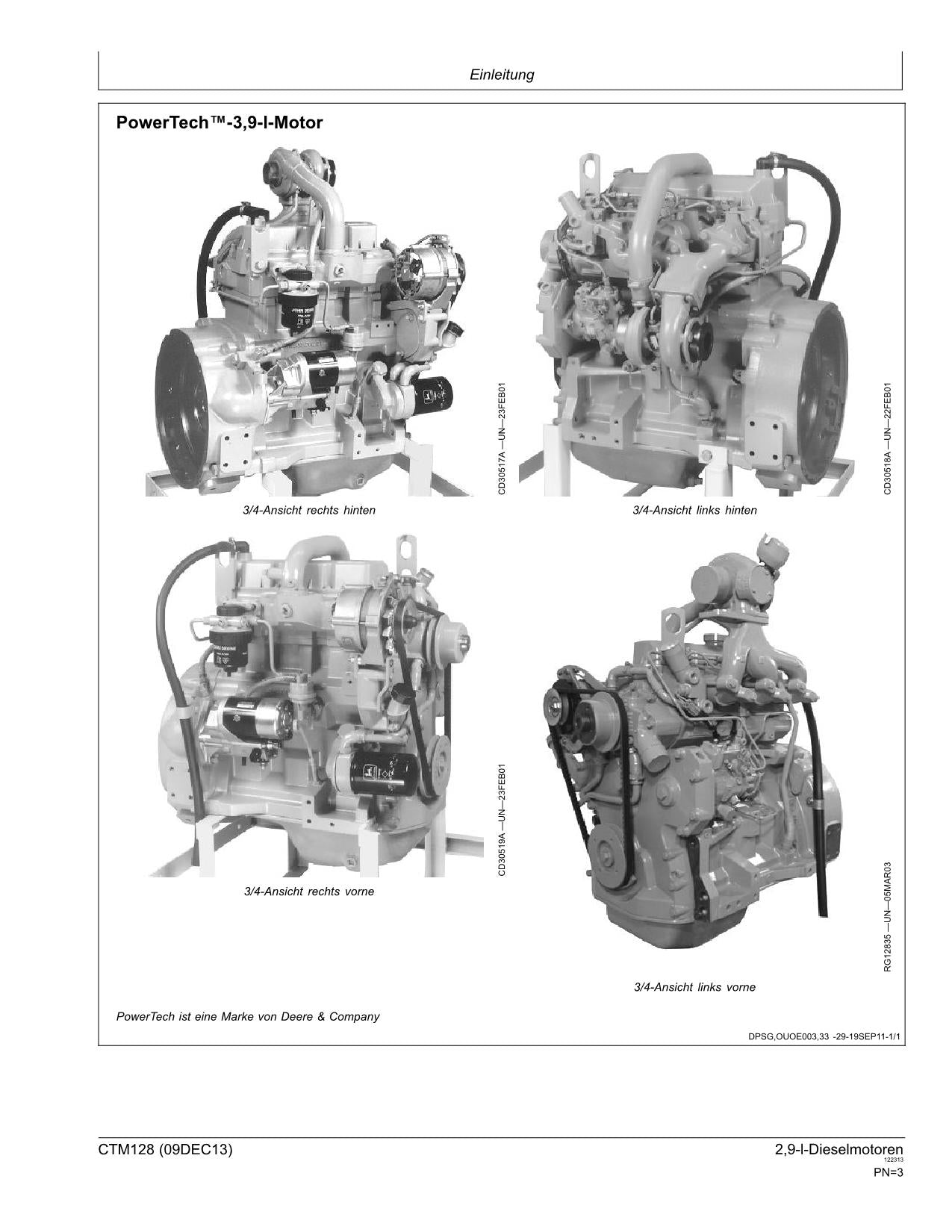 JOHN DEERE 2.9L 3029 POWER TECH TM MOTOR REPARATURHANDBUCH WERKSTATTHANDBUCH