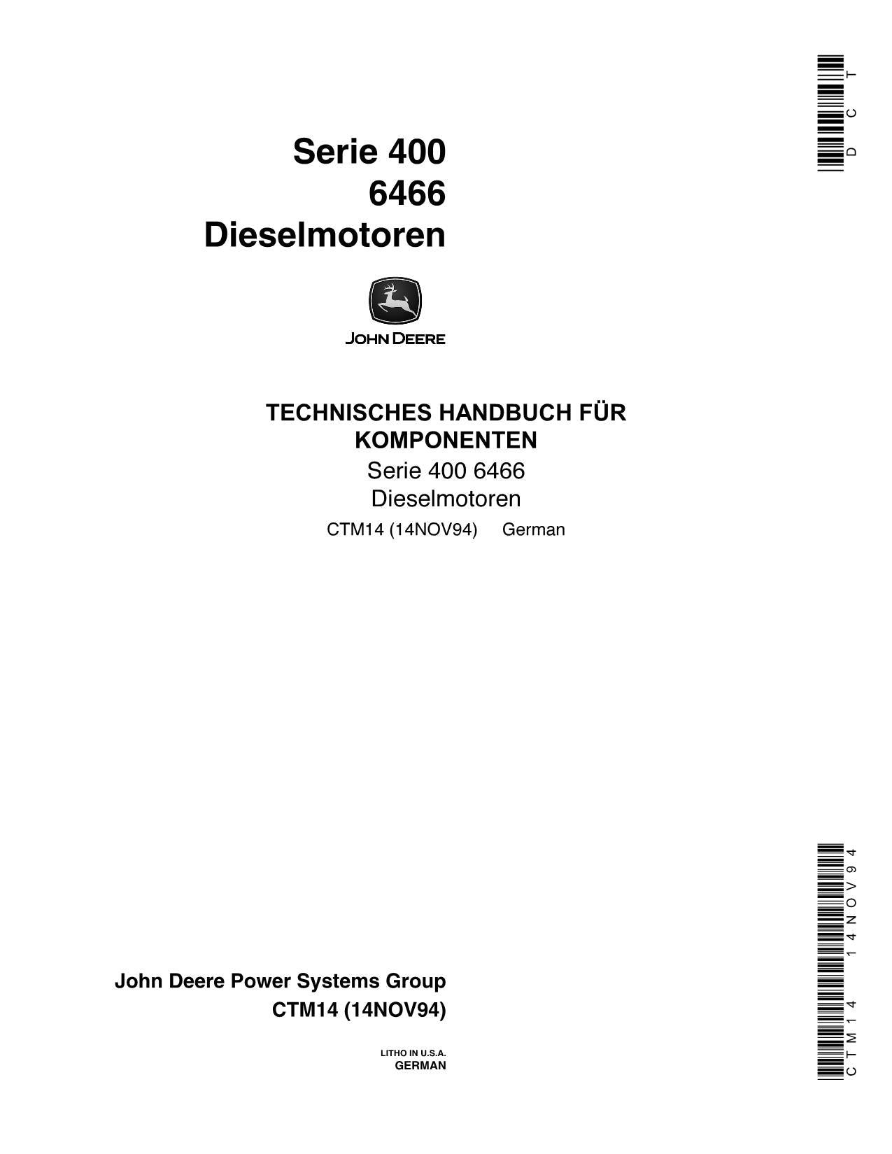 JOHN DEERE 6466 SERIES 400 MOTOR REPARATURHANDBUCH WERKSTATTHANDBUCH