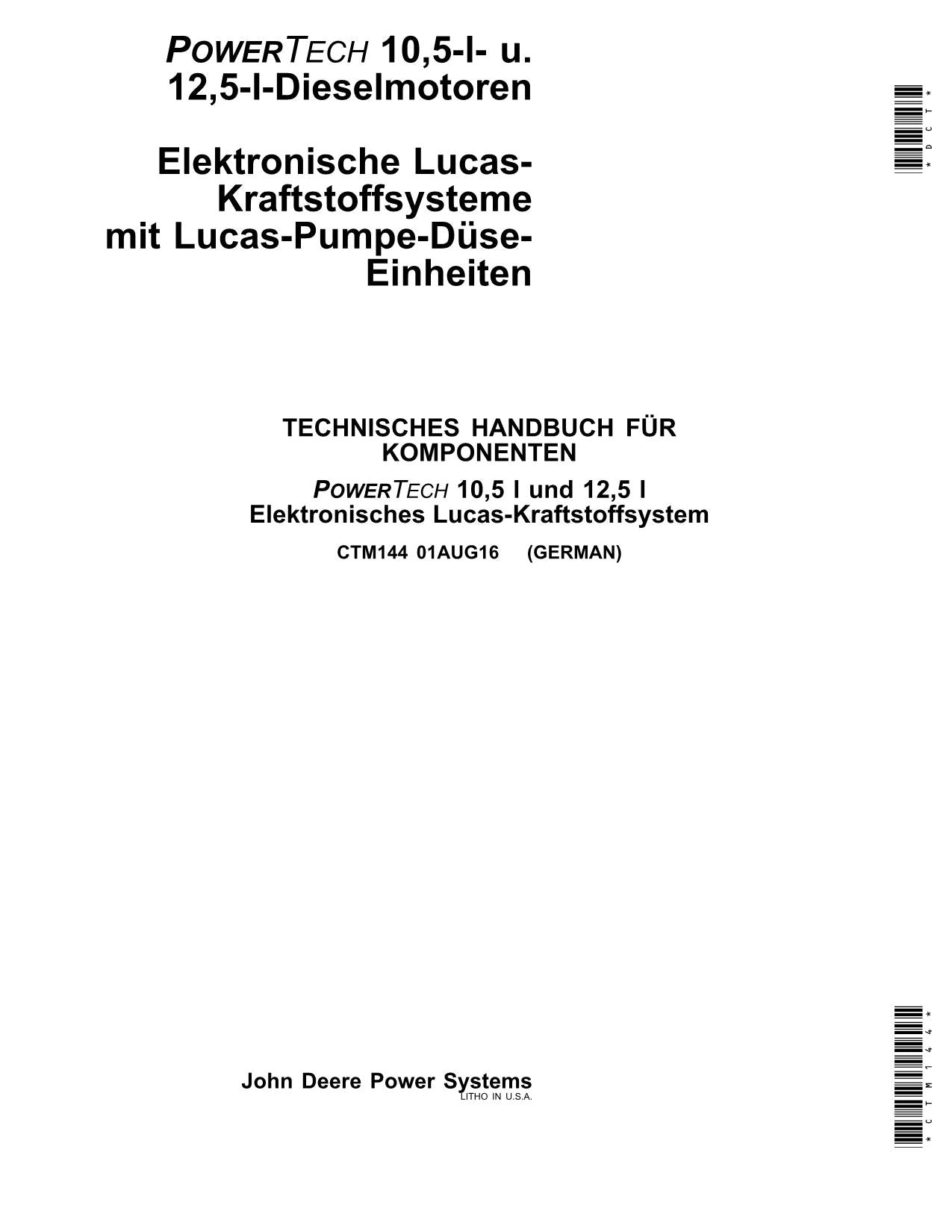 JOHN DEERE 10.5L 12.5L 6105 6125 MOTOR REPARATURHANDBUCH WERKSTATTHANDBUCH