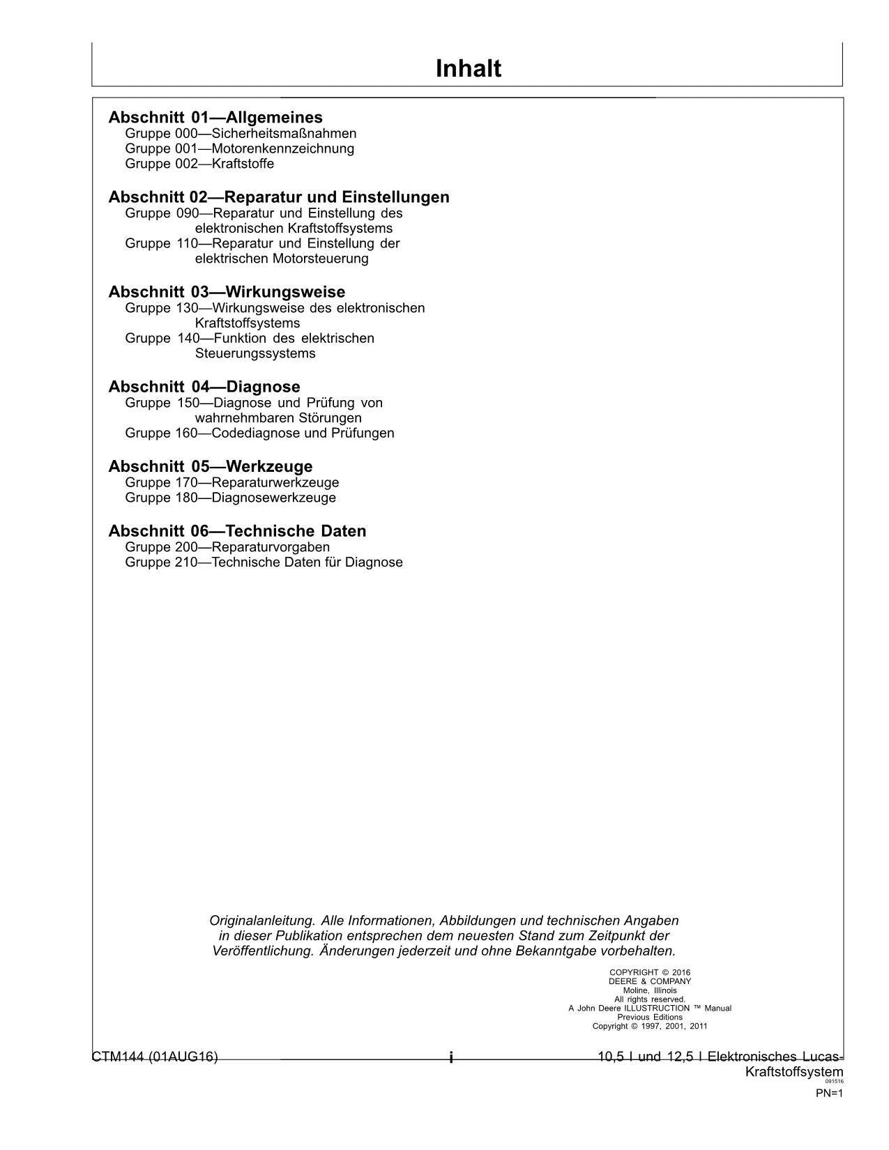 JOHN DEERE 10.5L 12.5L 6105 6125 MOTOR REPARATURHANDBUCH WERKSTATTHANDBUCH