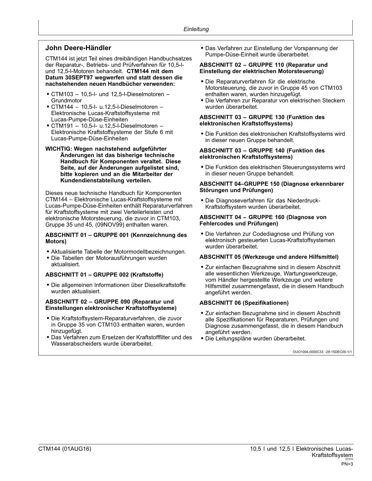 JOHN DEERE 10.5L 12.5L 6105 6125 MOTOR REPARATURHANDBUCH WERKSTATTHANDBUCH