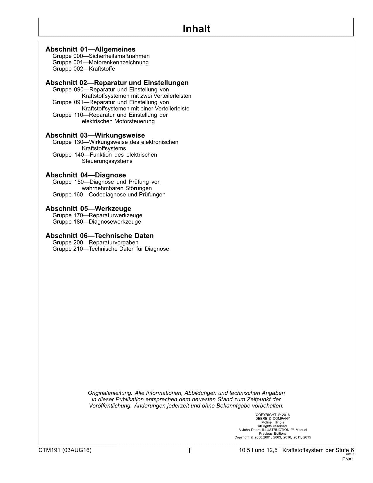 JOHN DEERE 10.5L 6105 12.5L 6125 MOTOR REPARATURHANDBUCH WERKSTATTHANDBUCH