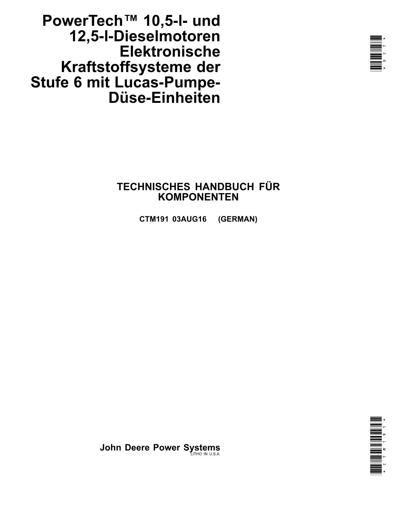 JOHN DEERE 10.5L 6105 12.5L 6125 MOTOR REPARATURHANDBUCH WERKSTATTHANDBUCH