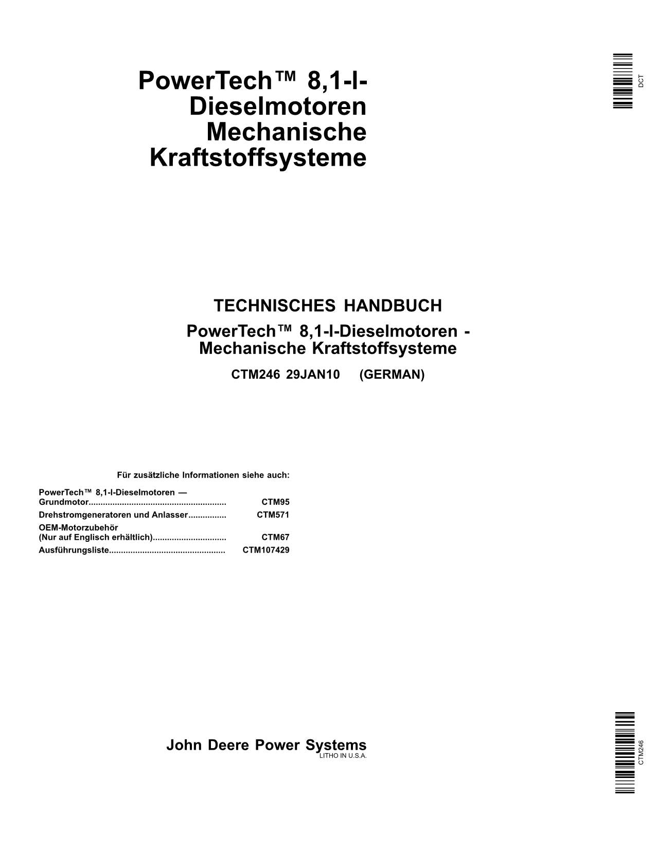 JOHN DEERE 8.1L 6081 MECHANISCHE MOTOR REPARATURHANDBUCH WERKSTATTHANDBUCH